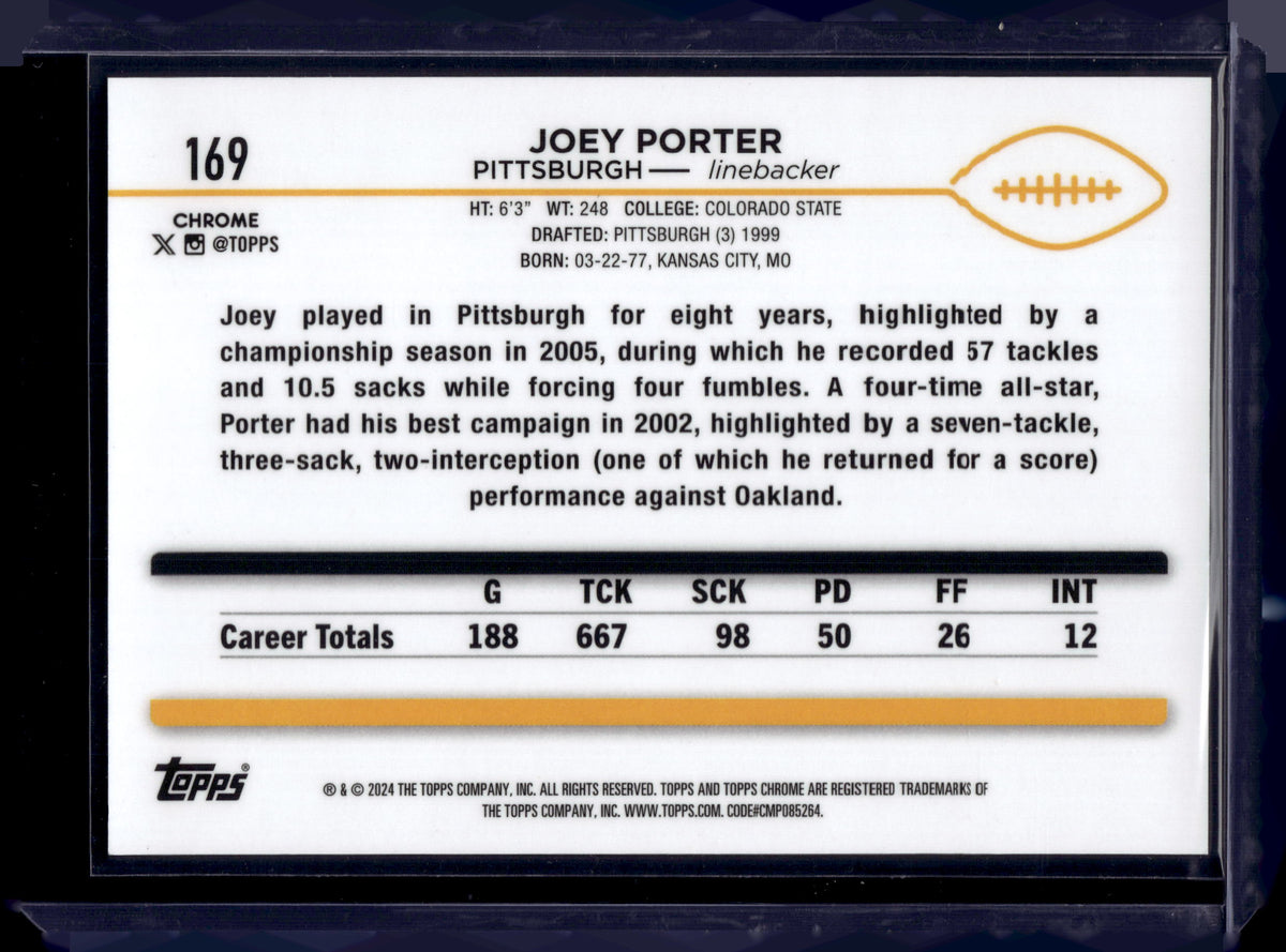 HL-INV 2024 Topps Chrome Joey Porter #169 Sapphire Gold /50