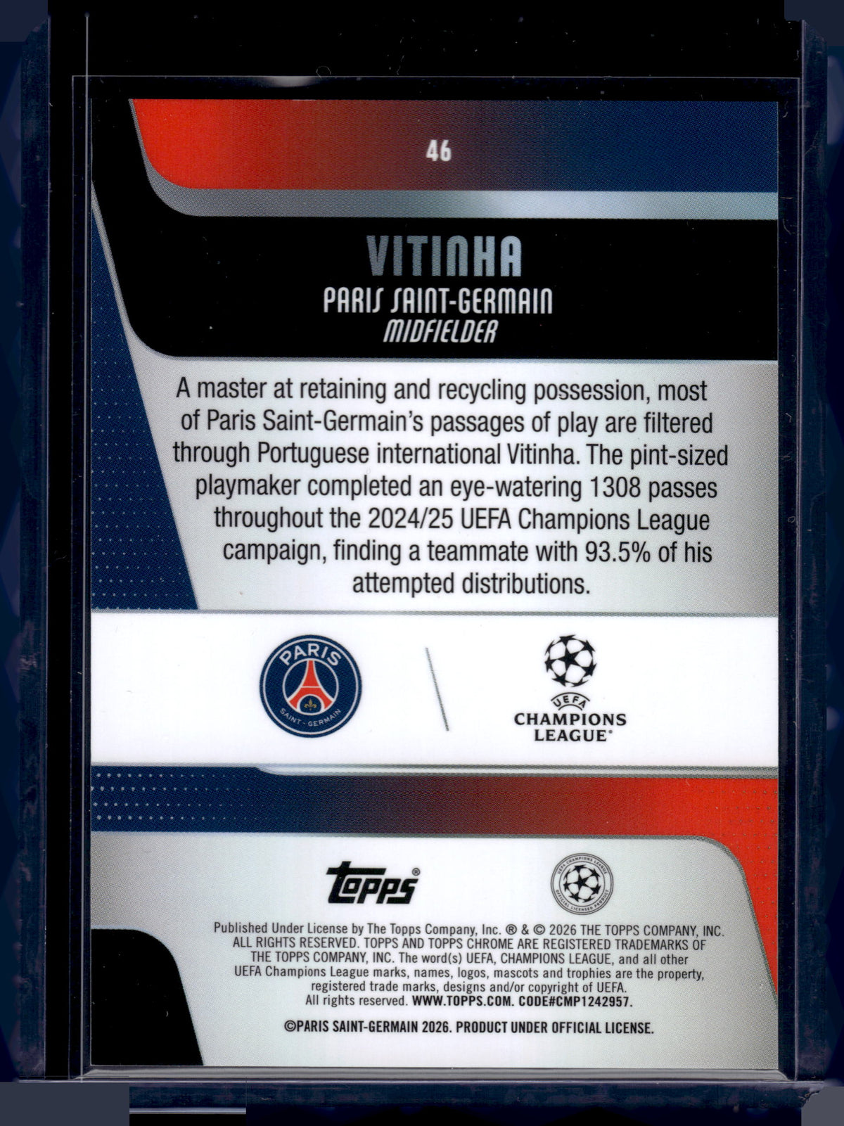 HL-INV 2026 Topps Chrome Vitinha #46 Aqua /299