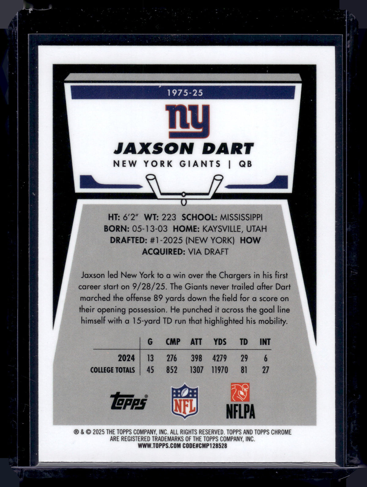 HL-INV 2025 Topps Chrome Jaxson Dart #1975-25 Base RC