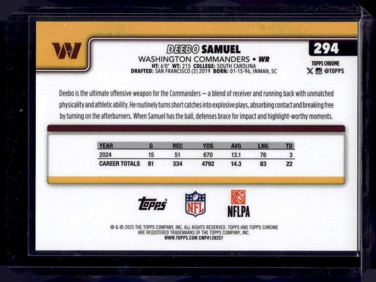 HL-INV 2025 Topps Chrome Deebo Samuel #294 Orange Lava Refractor /25
