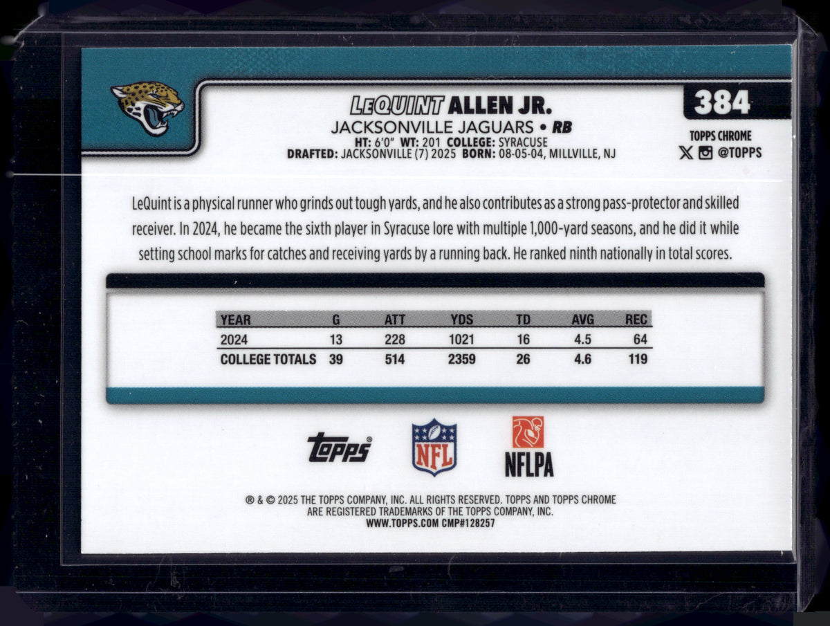 HL-INV 2025 Topps Chrome LeQuint Allen Jr. #384 Pink Wave Refractor /250 RC