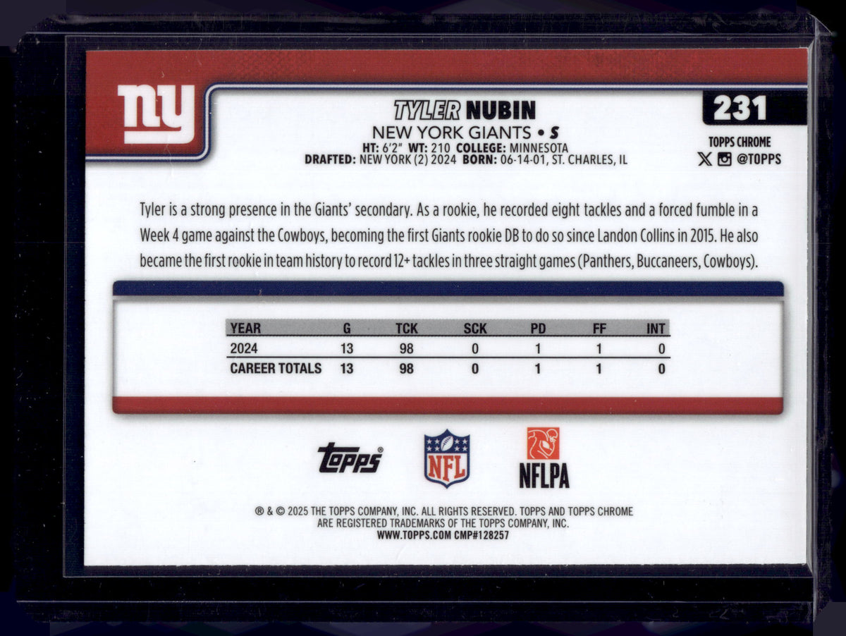 HL-INV 2025 Topps Chrome Tyler Nubin #231 Pink Wave Refractor /250