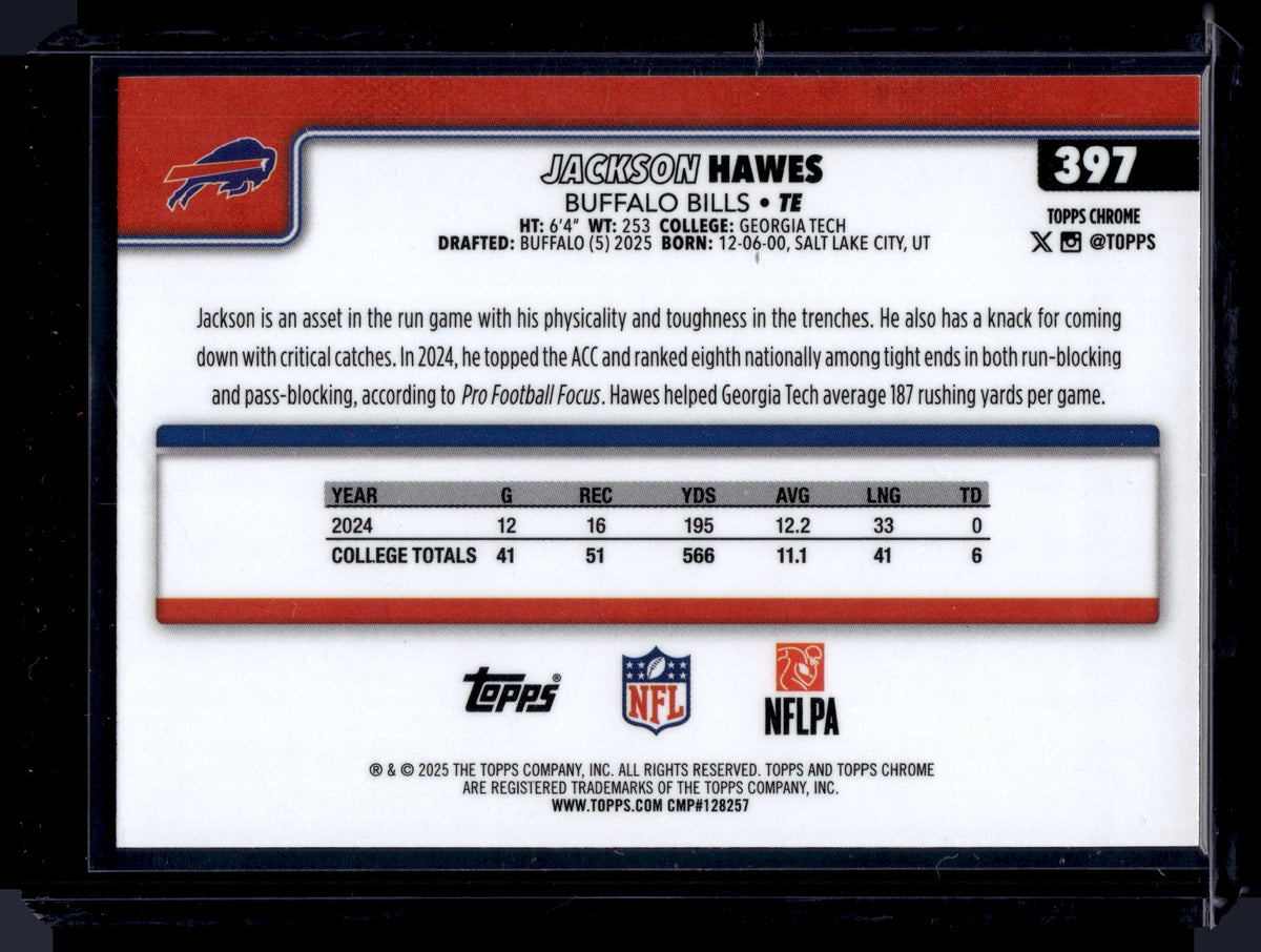 HL-INV 2025 Topps Chrome Jackson Hawes #397 Geometric Refractor RC