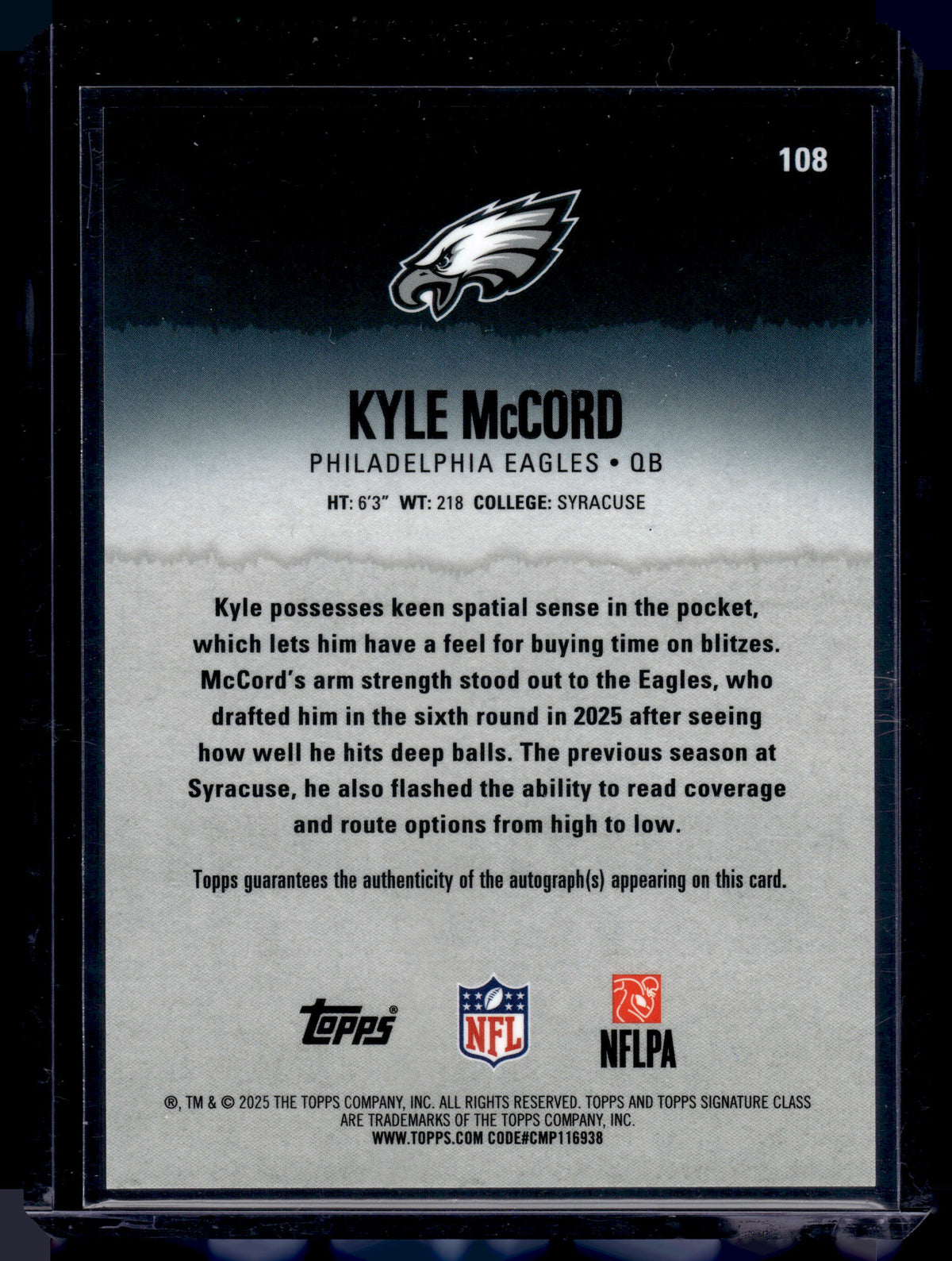 HL-INV 2025 Topps Signature Class Kyle McCord #108 Refractor RC
