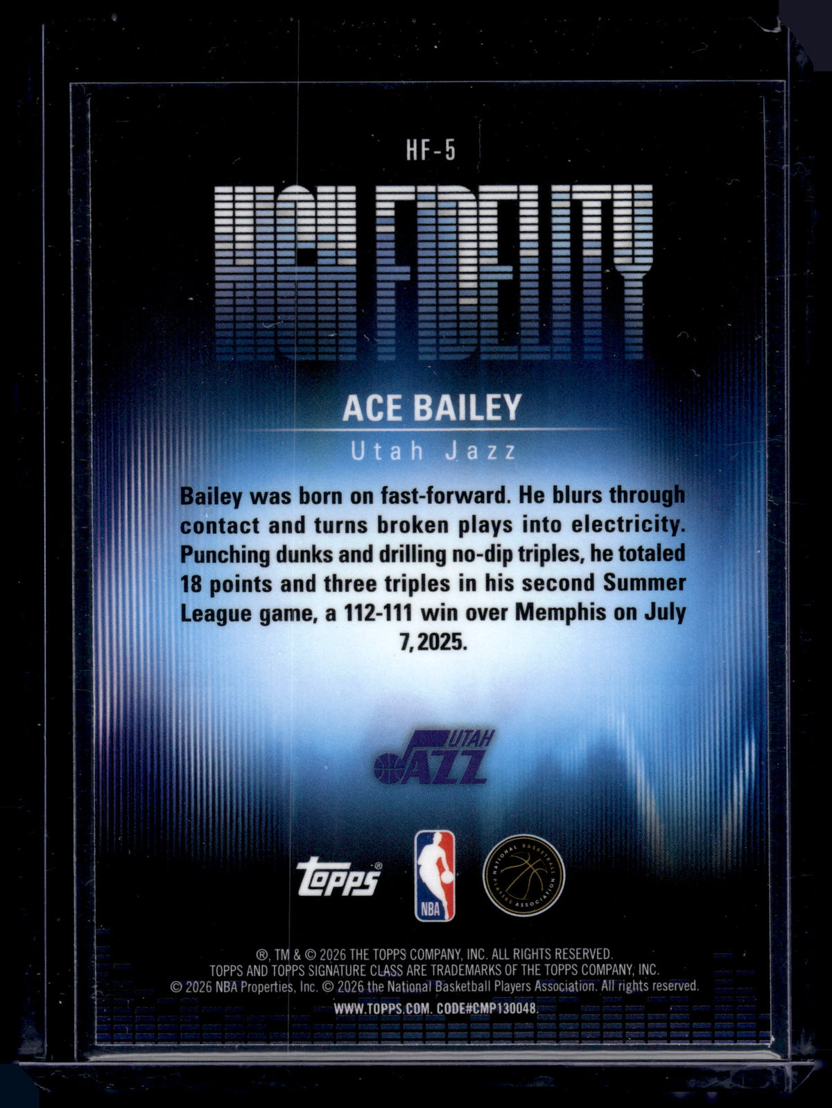 HL-INV 2026 Topps Chrome Signature Class High Fidelity Ace Bailey #HF-5 RC
