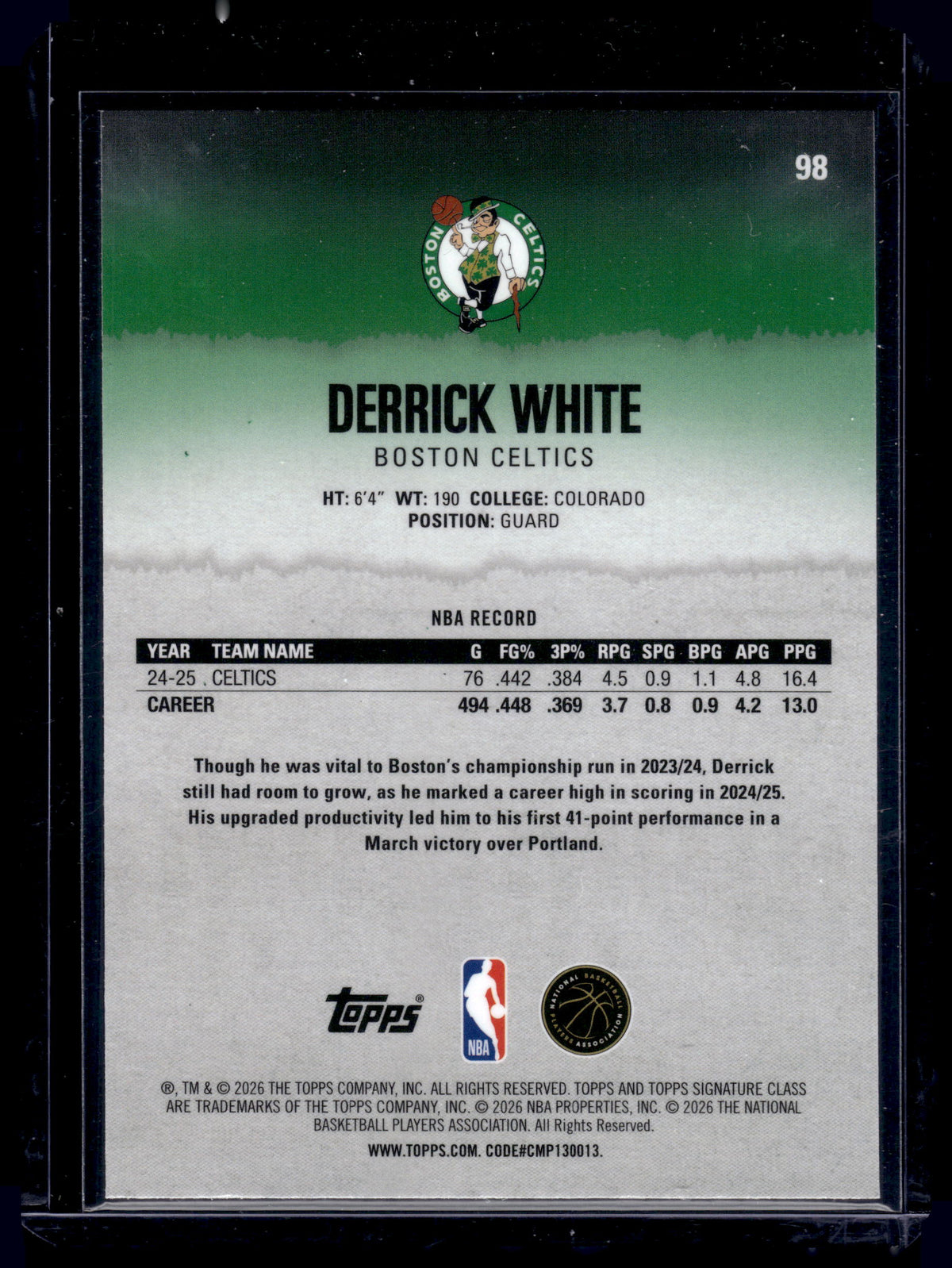 HL-INV 2026 Topps Signature Class Derrick White #98 Magenta /250