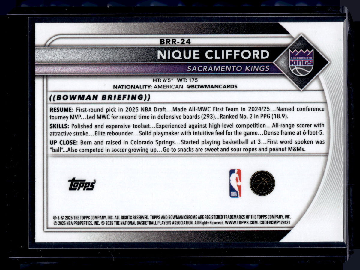 HL-INV 2025-26 Topps Bowman Chrome Nique Clifford #BRR-24 Refractor RC