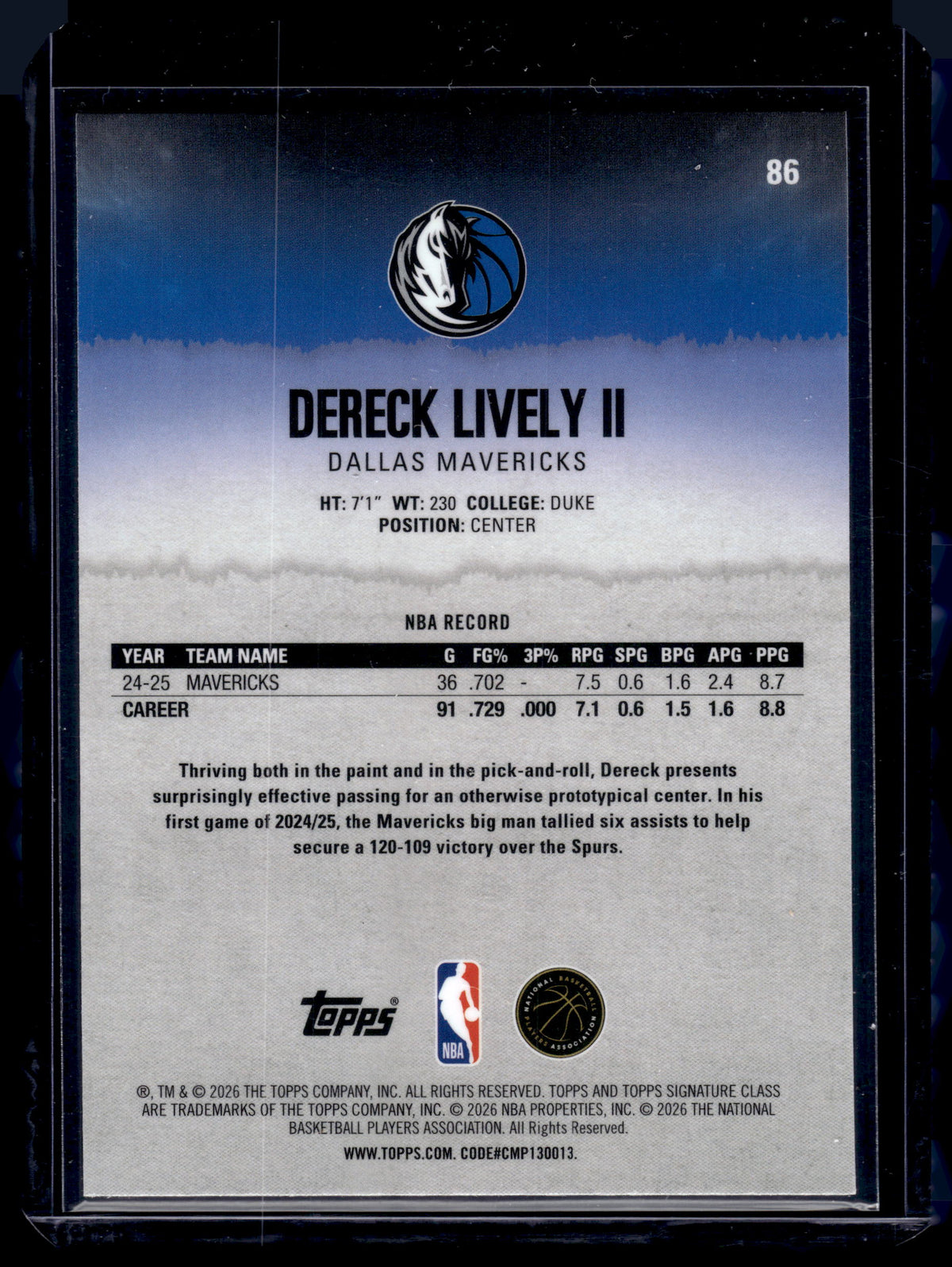 HL-INV 2025-26 Topps Signature Class Dereck Lively II #86 Green /175