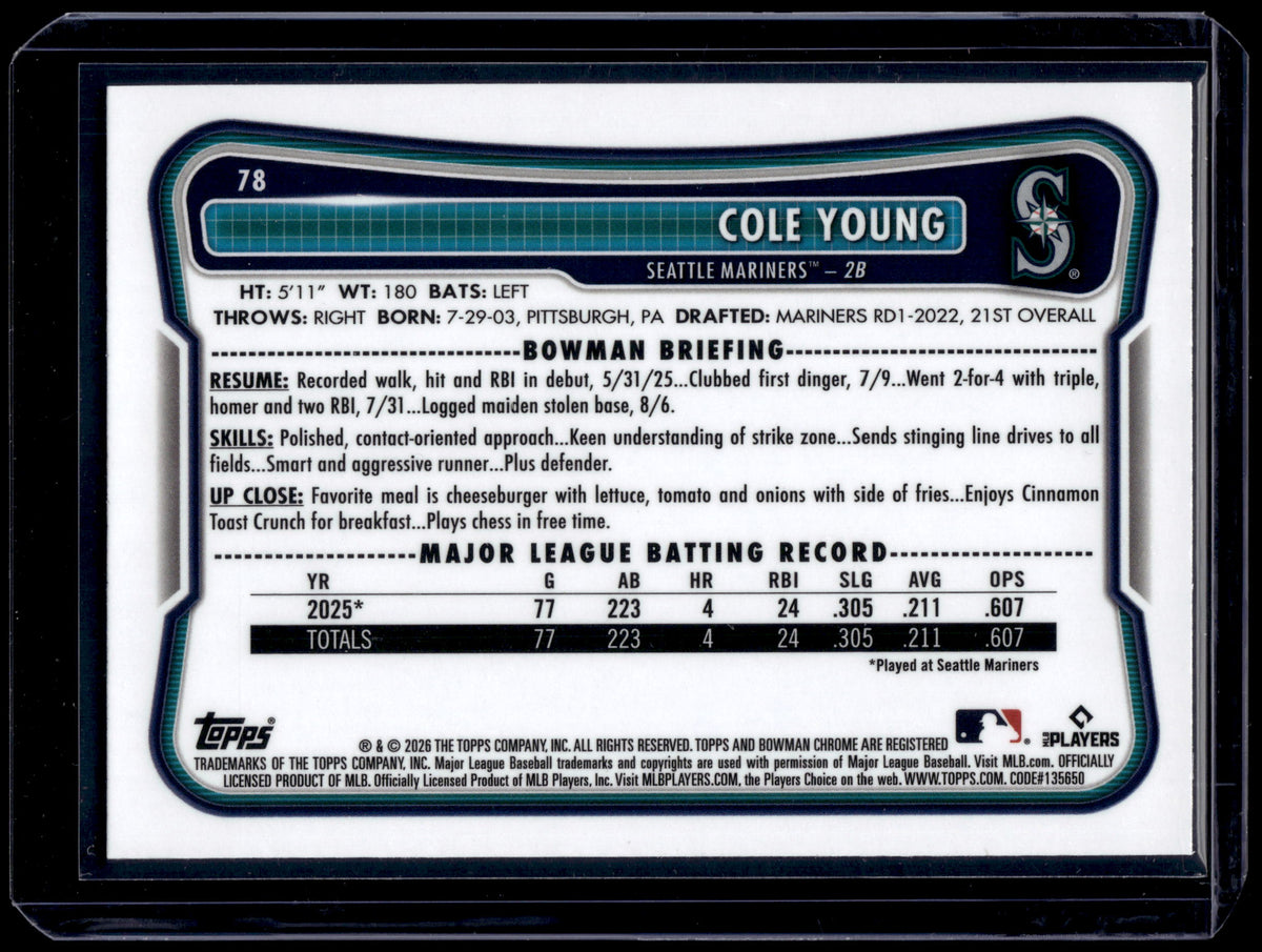 HL-INV 2026 Bowman Chrome Cole Young #78 Refractor RC