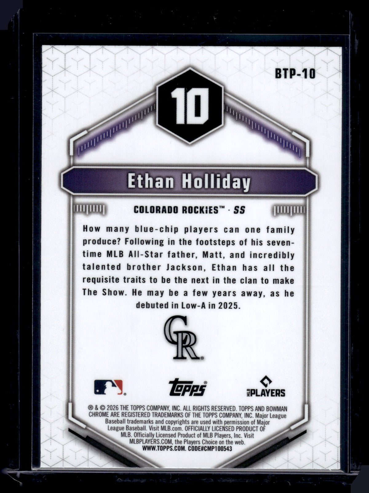 HL-INV 2026 Bowman Chrome Top 100 Ethan Holliday #BTP-10 Refractor