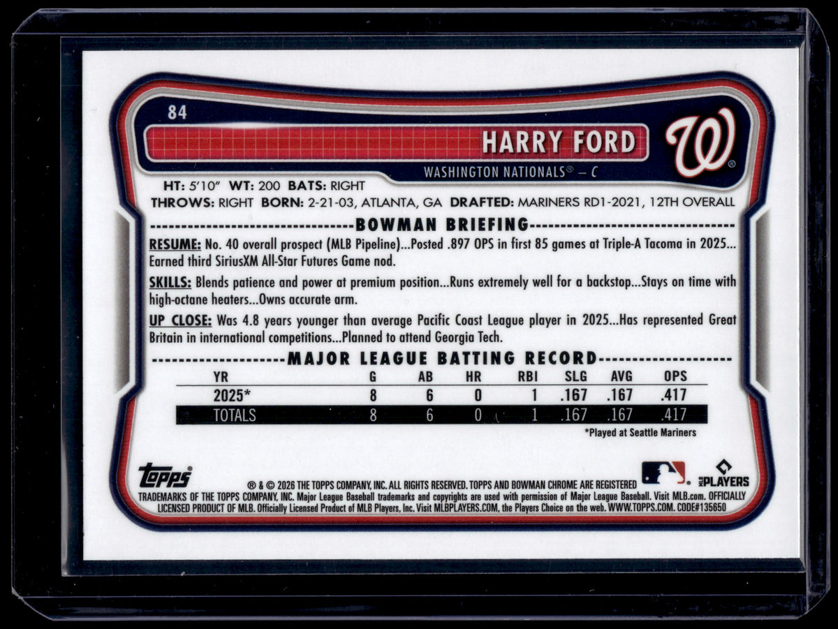 HL-INV 2026 Bowman Chrome Red Rookie Harry Ford #84 Refractor
