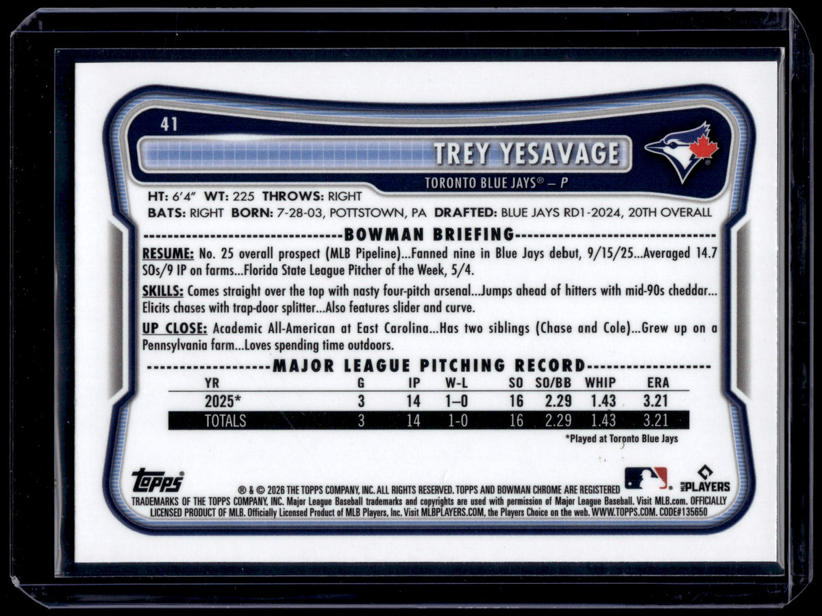 HL-INV 2026 Bowman Chrome Trey Yesavage #41 Refractor RC