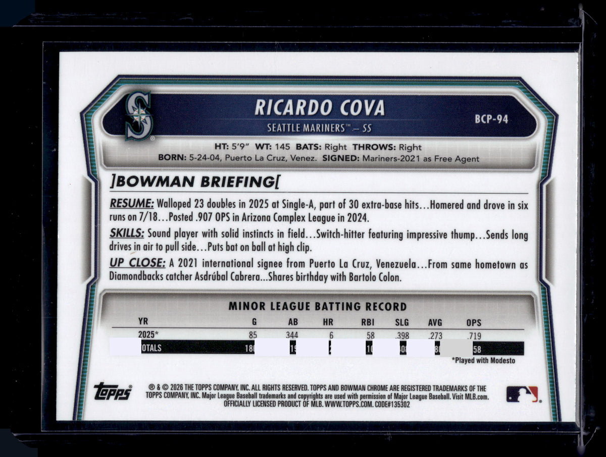 HL-INV 2026 Bowman Chrome Ricardo Cova #BCP-94 Green Geometric /99 1st Bowman