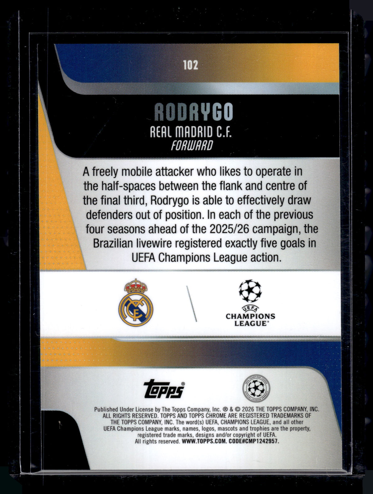 HL-INV 2026 Topps Chrome UEFA Champions League Rodrygo #102 Negative Refractor