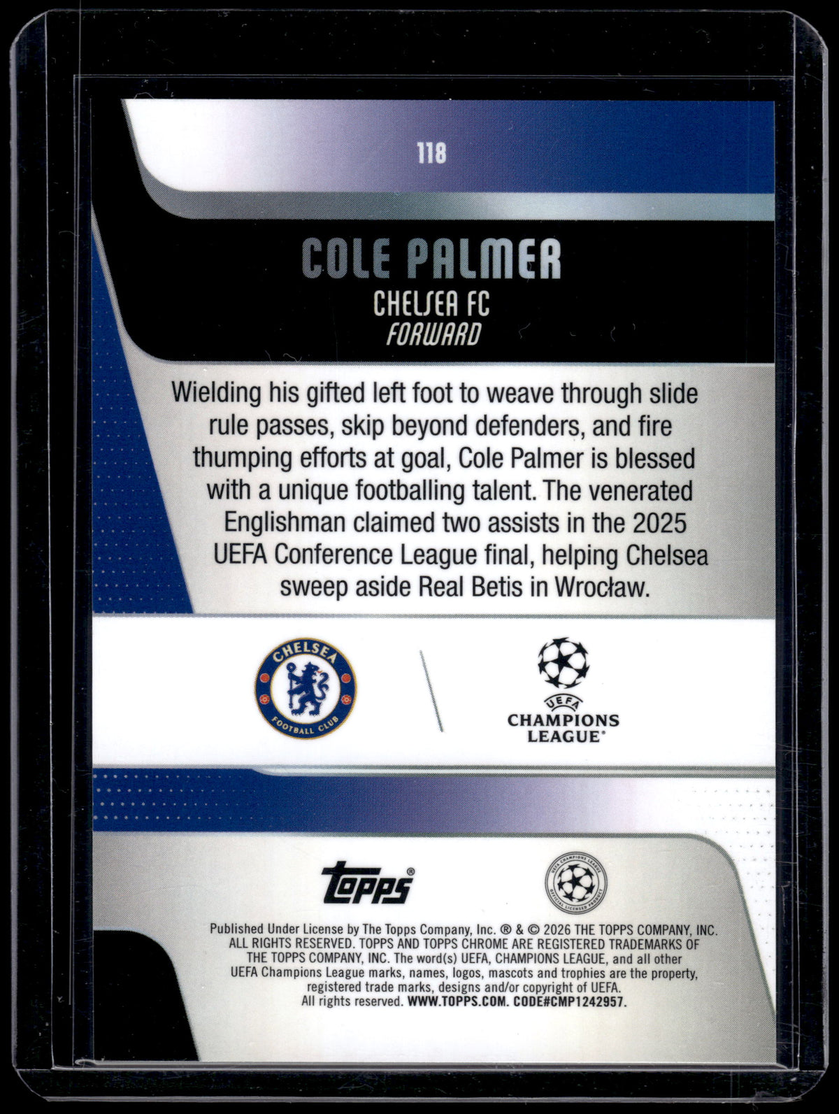 HL-INV 2026 Topps Chrome UEFA Club Comp Cole Palmer #118 Aqua Refractor /199