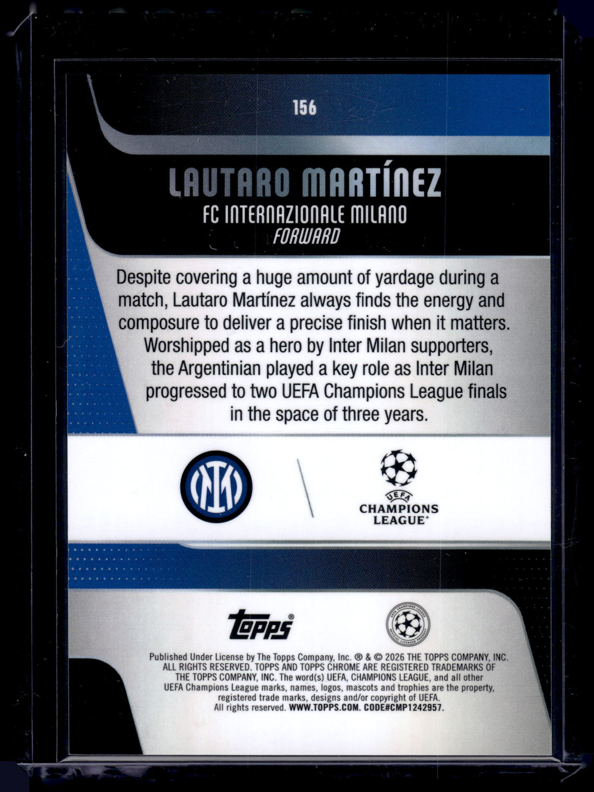 HL-INV 2026 Topps Chrome UEFA Champions League Lautaro Martínez #156 Teal /299
