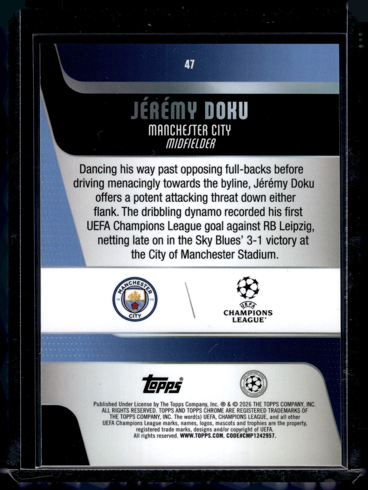 HL-INV 2026 Topps Chrome Jérémy Doku #47 Orange Geometric /25