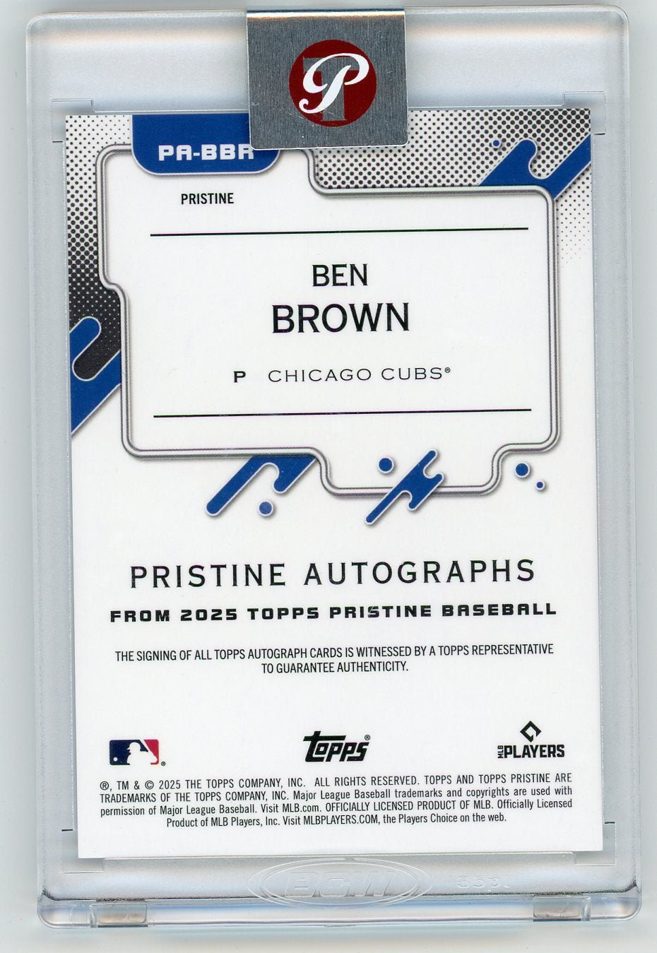 HL-P01 2025 Topps Pristine Ben Brown #PA-BBR Blue Refractor /75 Auto