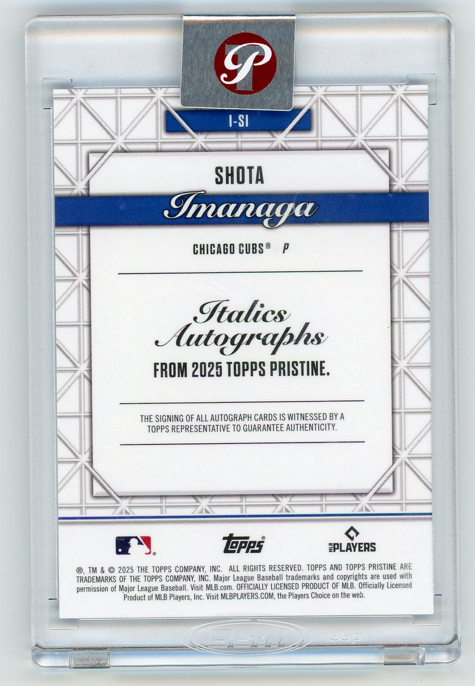 HL-P01 2025 Topps Pristine Italics Shota Imanaga #I-SI Blue /75 Auto
