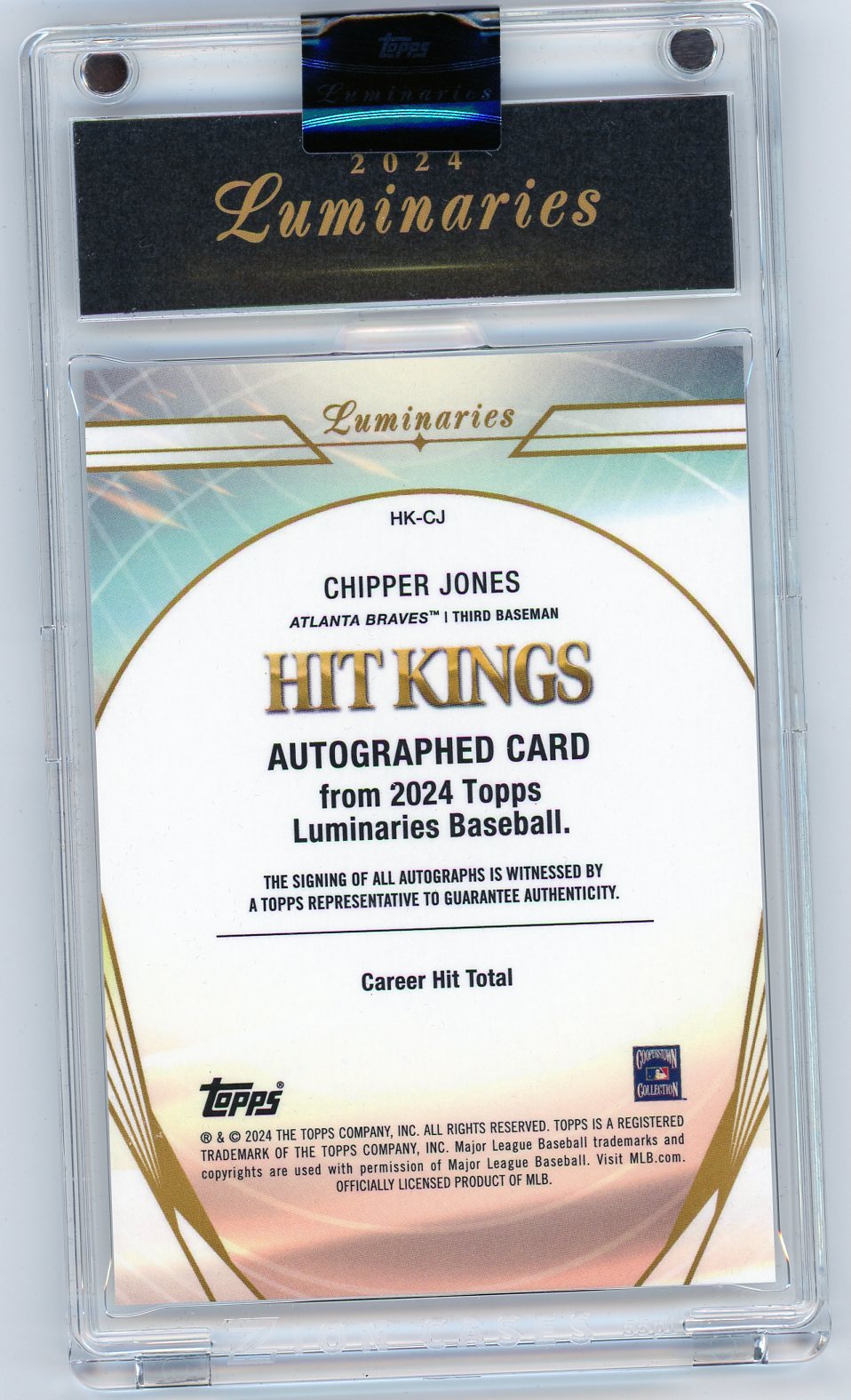 HL-P04 2024 Topps Luminaries Hit Kings Chipper Jones #HK-CJ /25 Auto