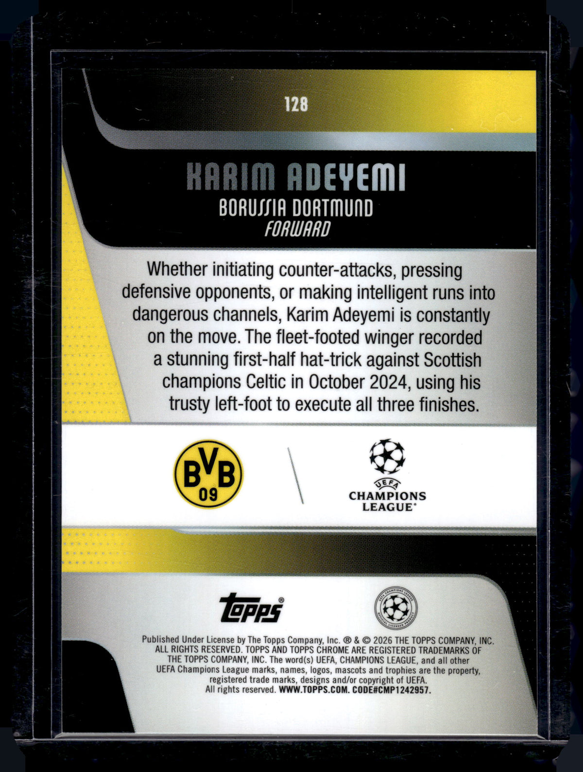 HL-P01 2026 Topps Chrome Karim Adeyemi #128 Purple Geometric /75