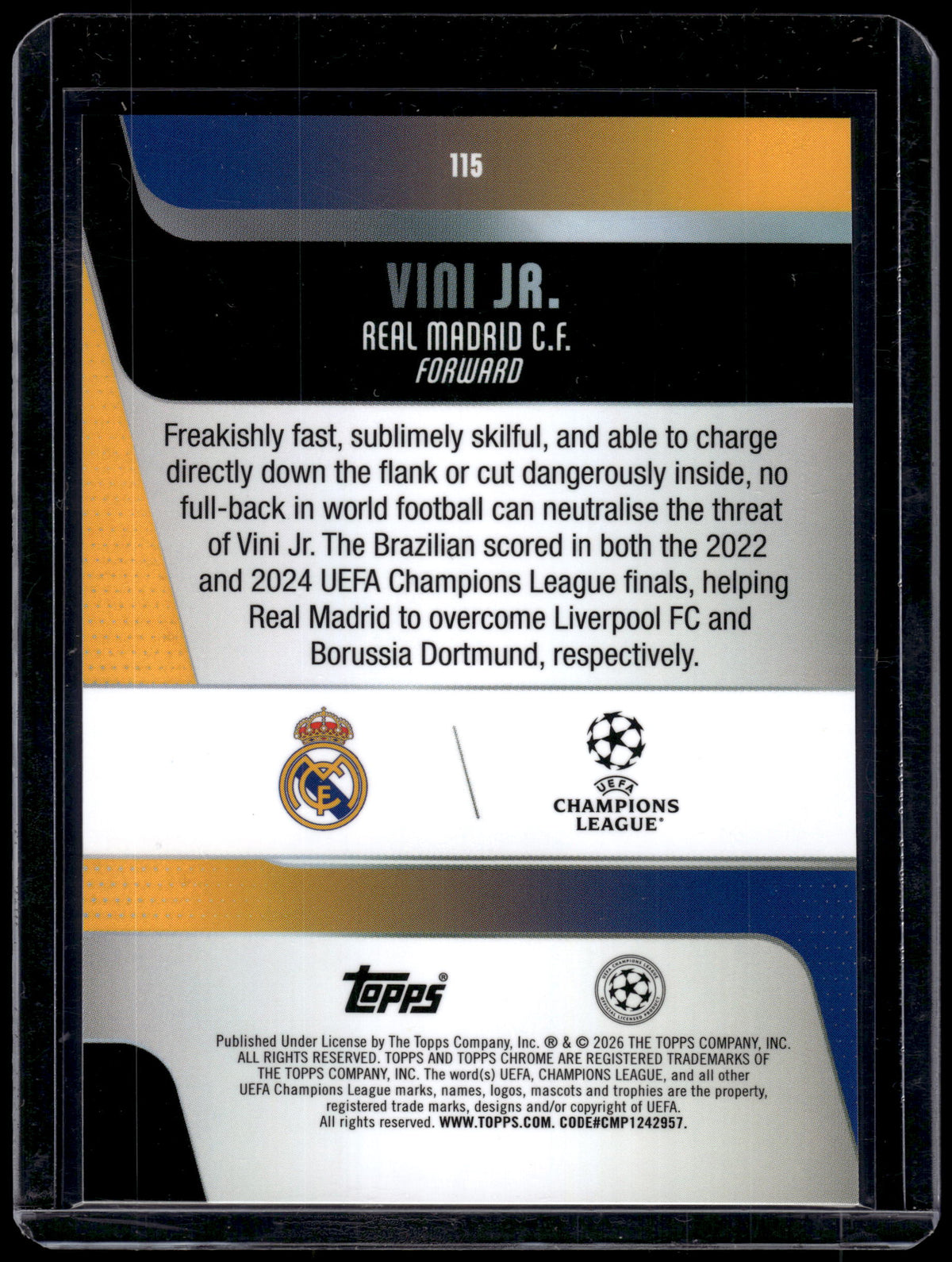 HL-P01 2026 Topps Chrome UEFA Champions League Vini Jr. #115 Purple /75