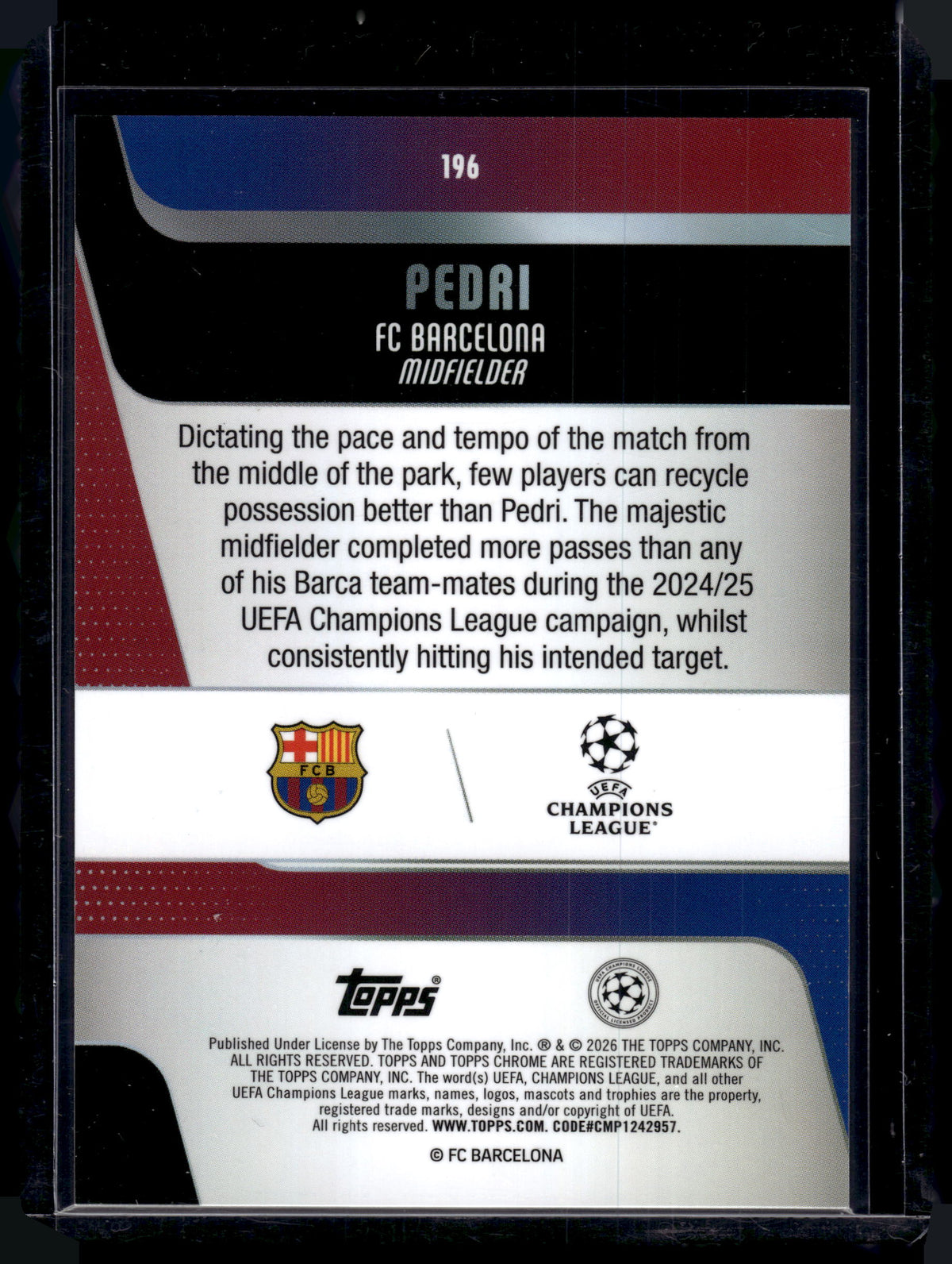 HL-P01 2026 Topps Chrome UEFA Champions League Pedri #196 Gold Geometric /50