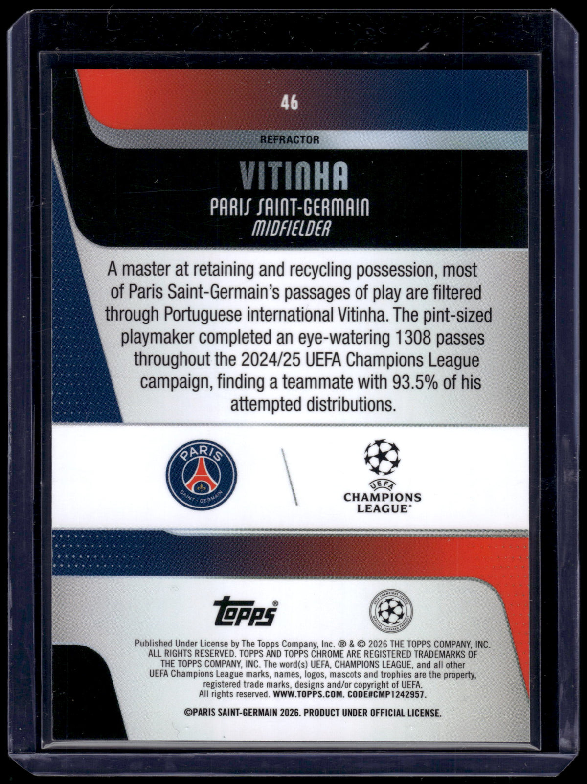 HL-P01 2026 Topps Chrome UEFA Champions League Vitinha #46 Refractor
