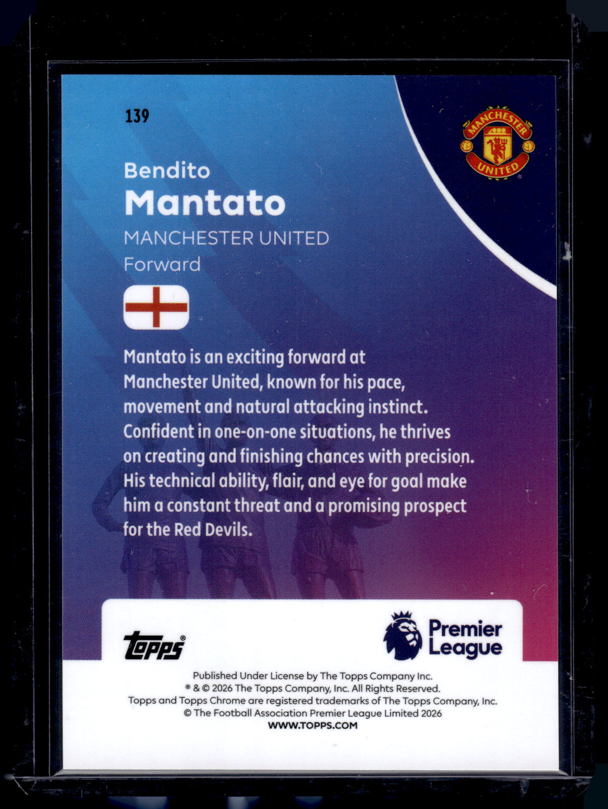 HL-P01 2026 Topps Chrome Premier League Bendito Mantato #139 Purple Geo /75 RC
