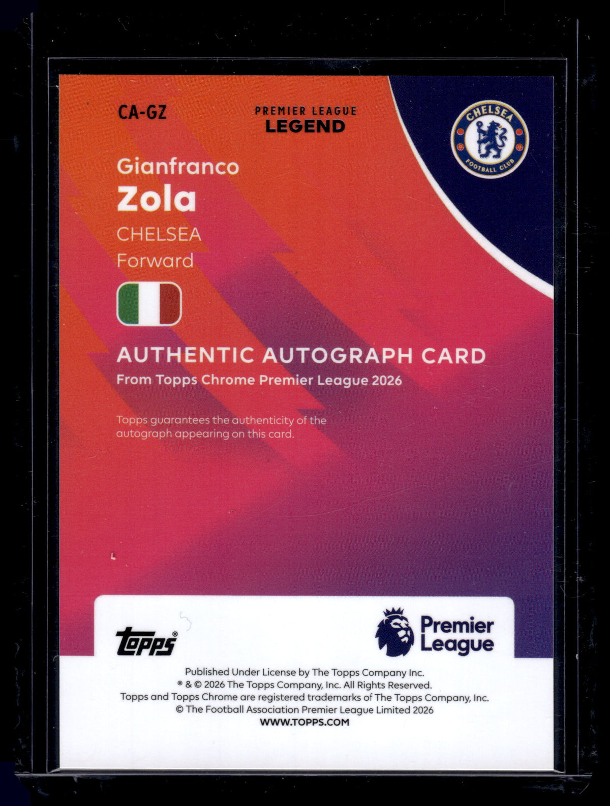 HL-P01 2026 Topps Chrome Premier Gianfranco Zola #CA-GZ Green Wave /99 Auto