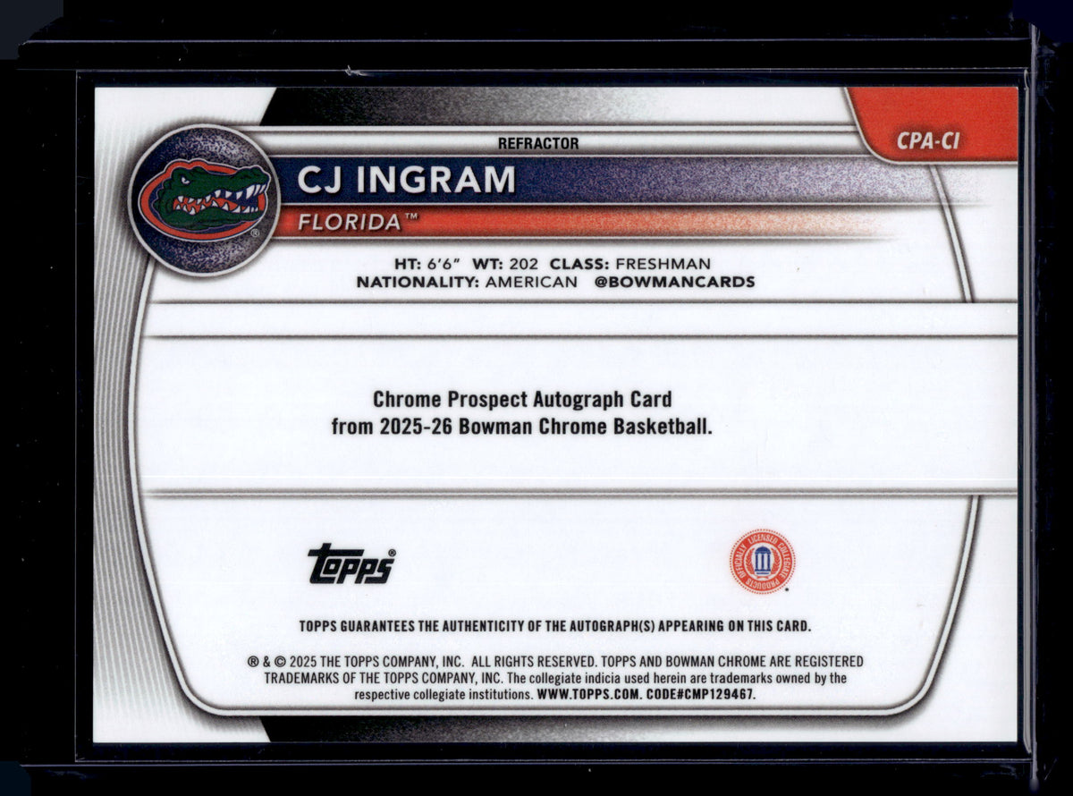HL-P01 2025 Topps Bowman Chrome CJ Ingram #CPA-CI Refractor /499 Auto 1st Bowman