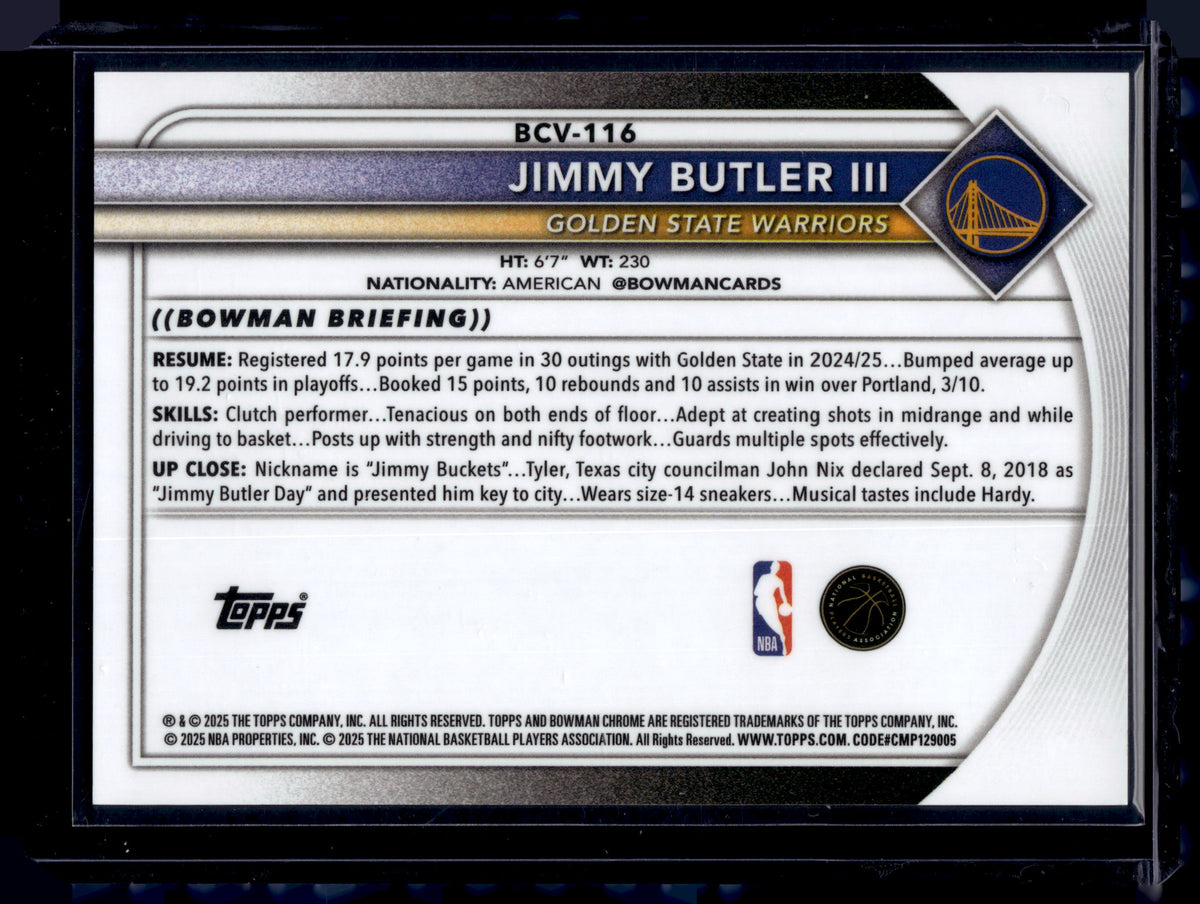 HL-P01 2025 Topps Bowman Chrome Jimmy Butler III #BCV-116 Orange Geometric /25