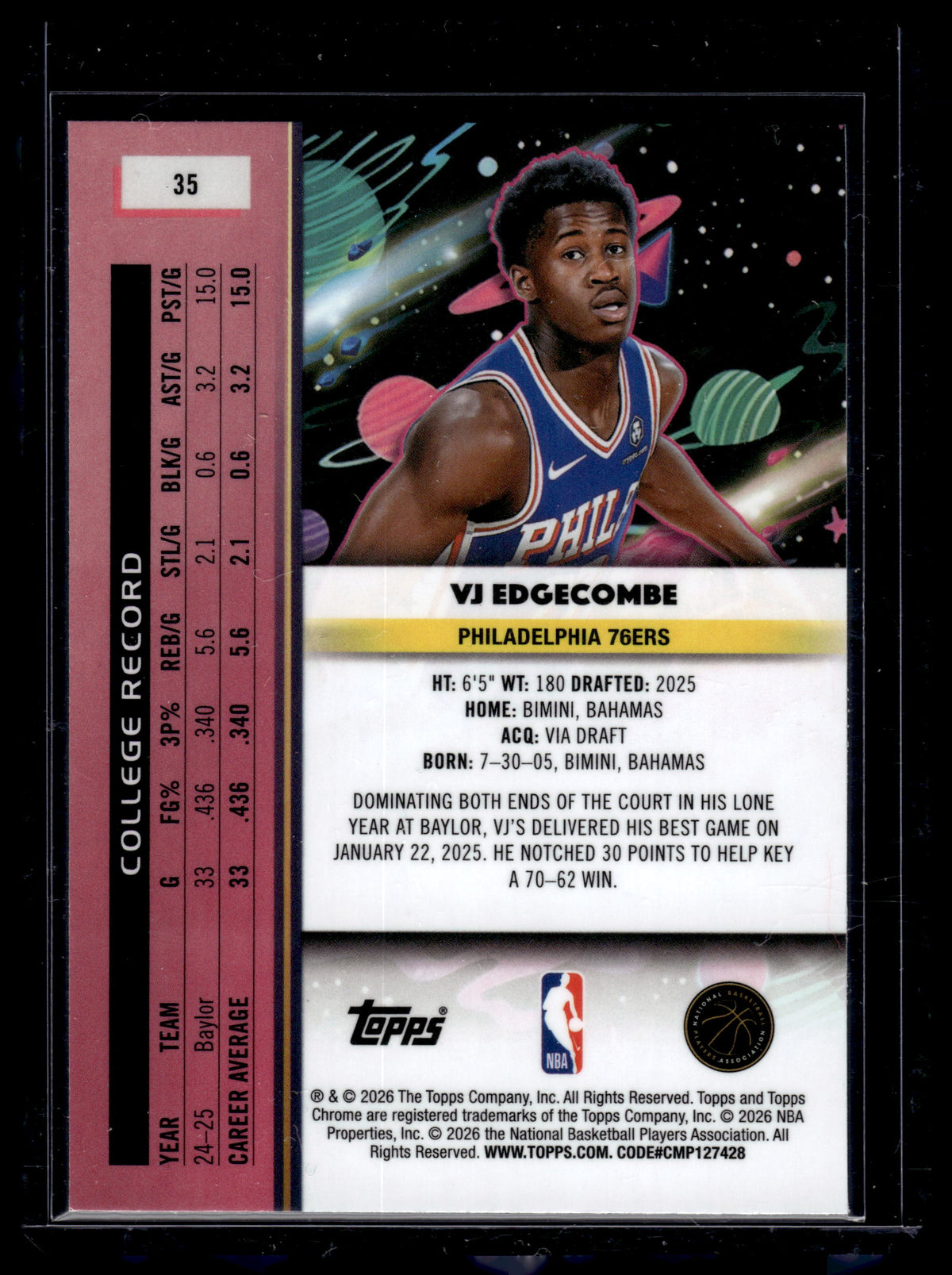 HL-P01 2026 Topps Chrome VJ Edgecombe #35 Base RC