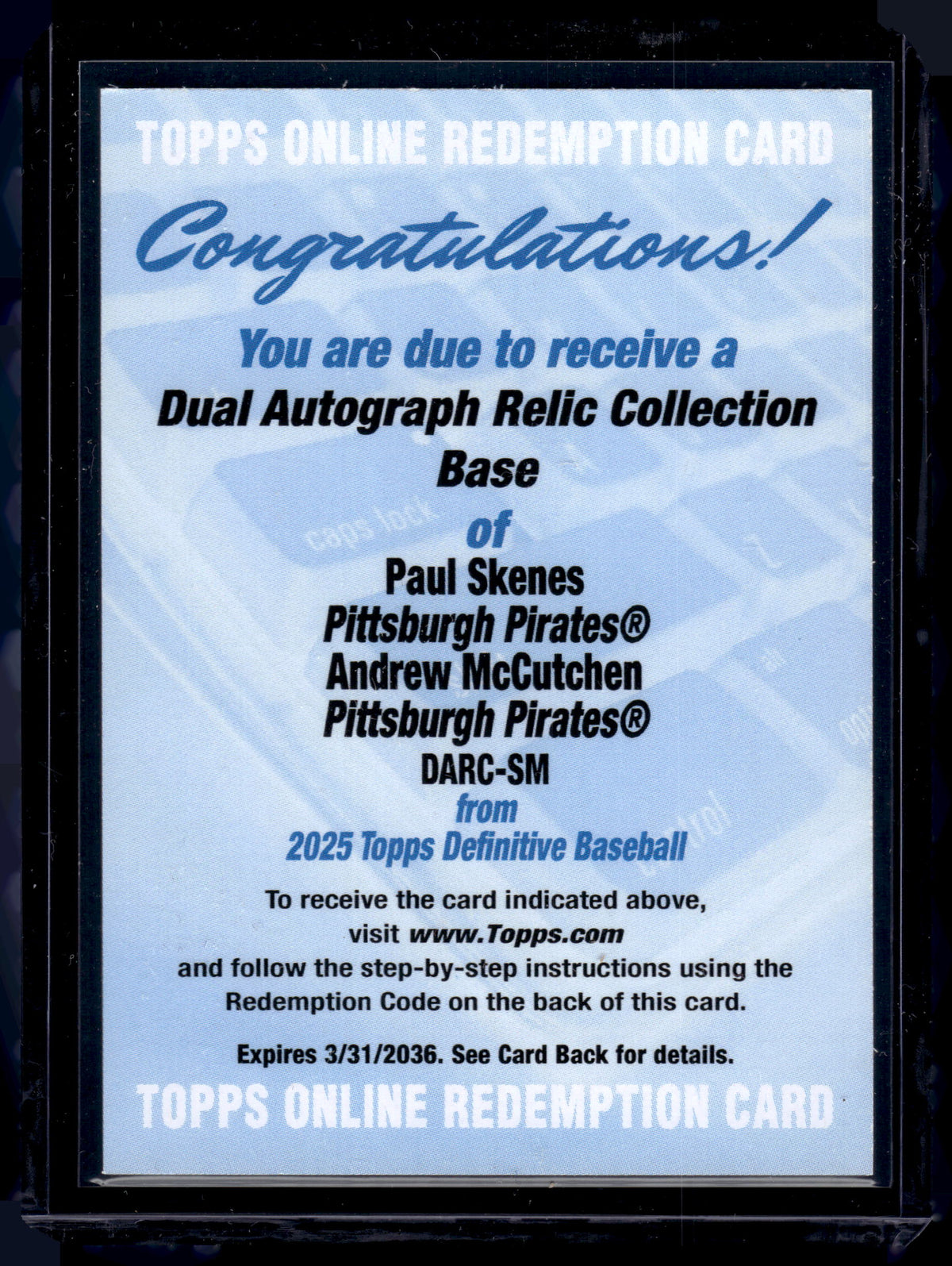 HL-P01 2026 Topps Definitive Dual Auto Paul Skenes Andrew McCutchen #DARC-SM