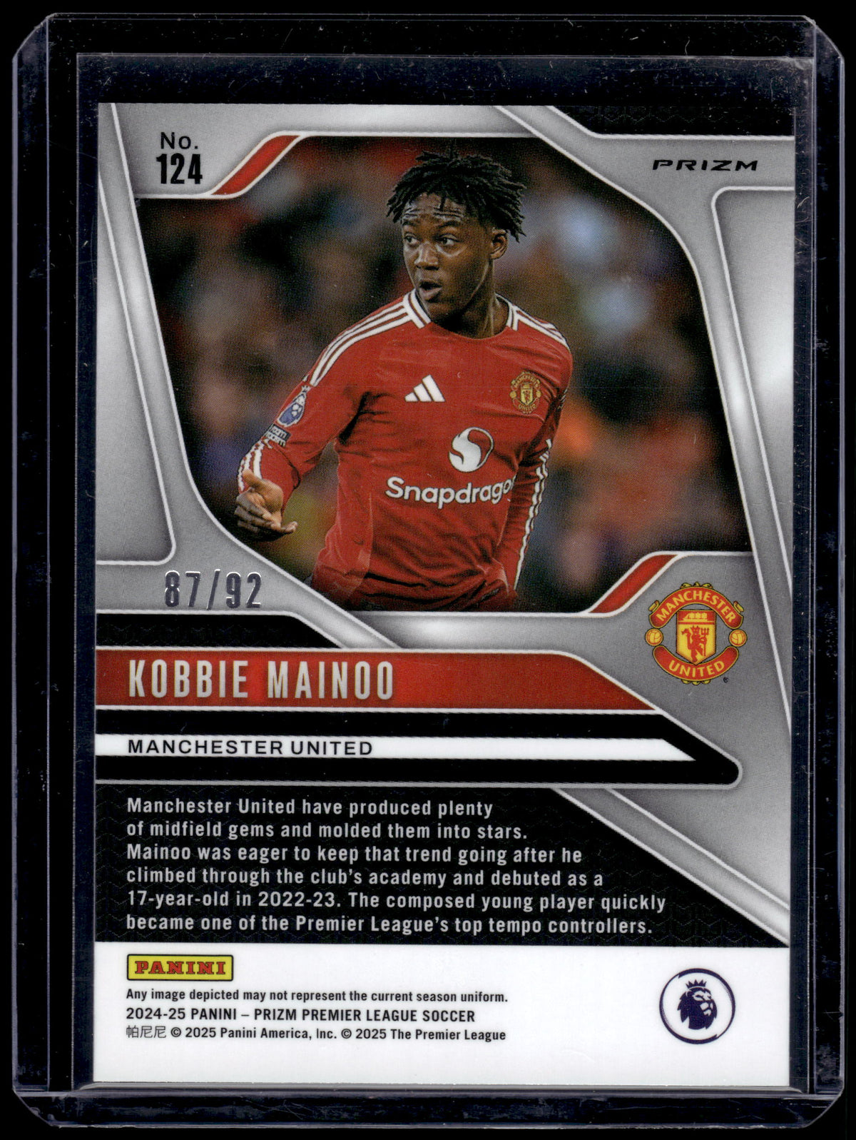 HL-P05 2025 Panini Prizm Premier League Kobbie Mainoo #124 Purple White /92