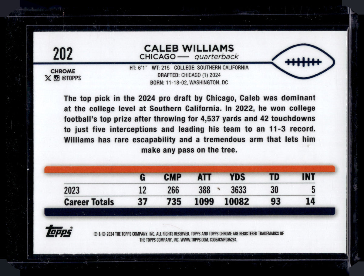 2024 Topps Chrome Caleb Williams #202 Base RC