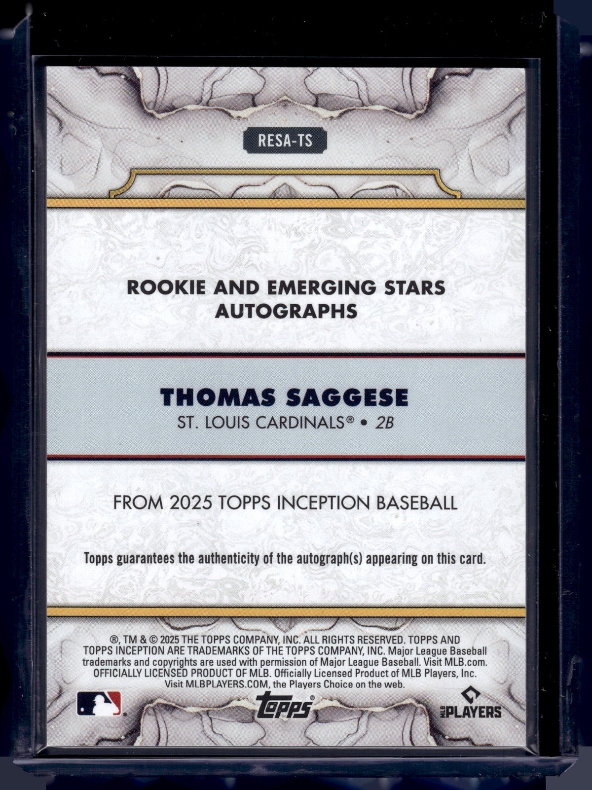 HL-INV 2025 Topps Inception Thomas Saggese #RESA-TS /199 RC