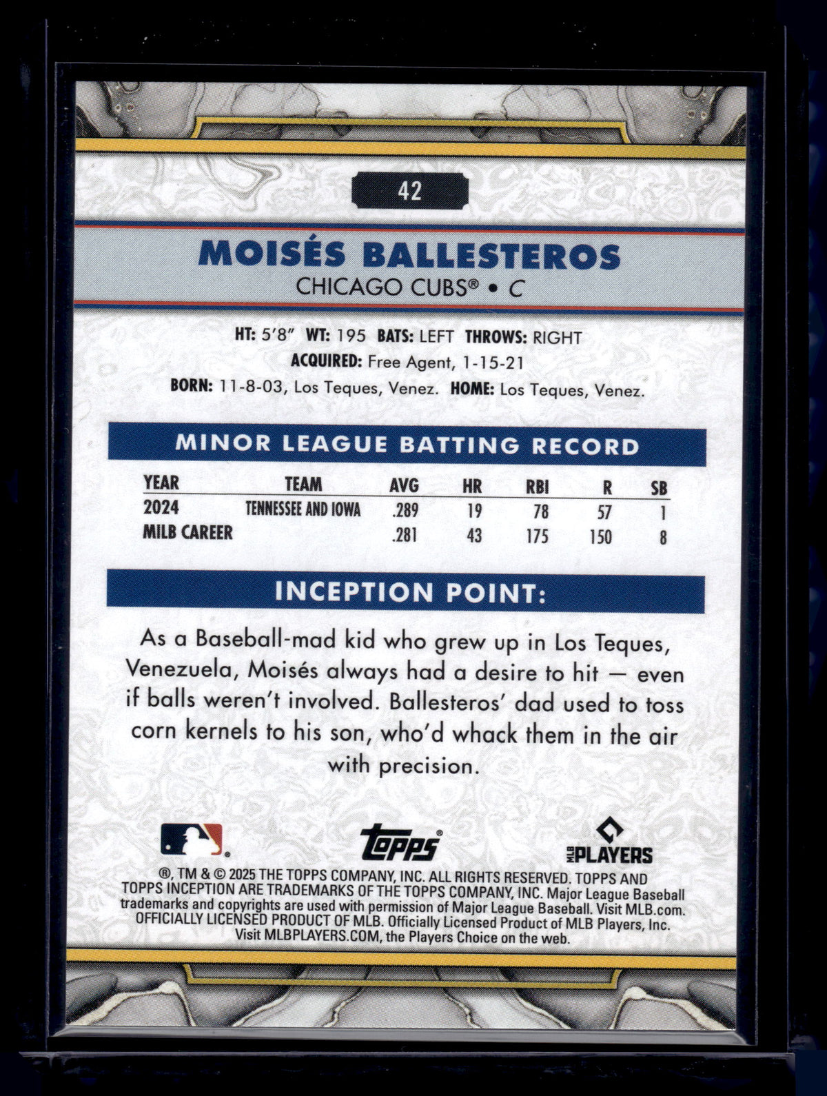 HL-INV 2025 Topps Inception Moisés Ballesteros #42 RC