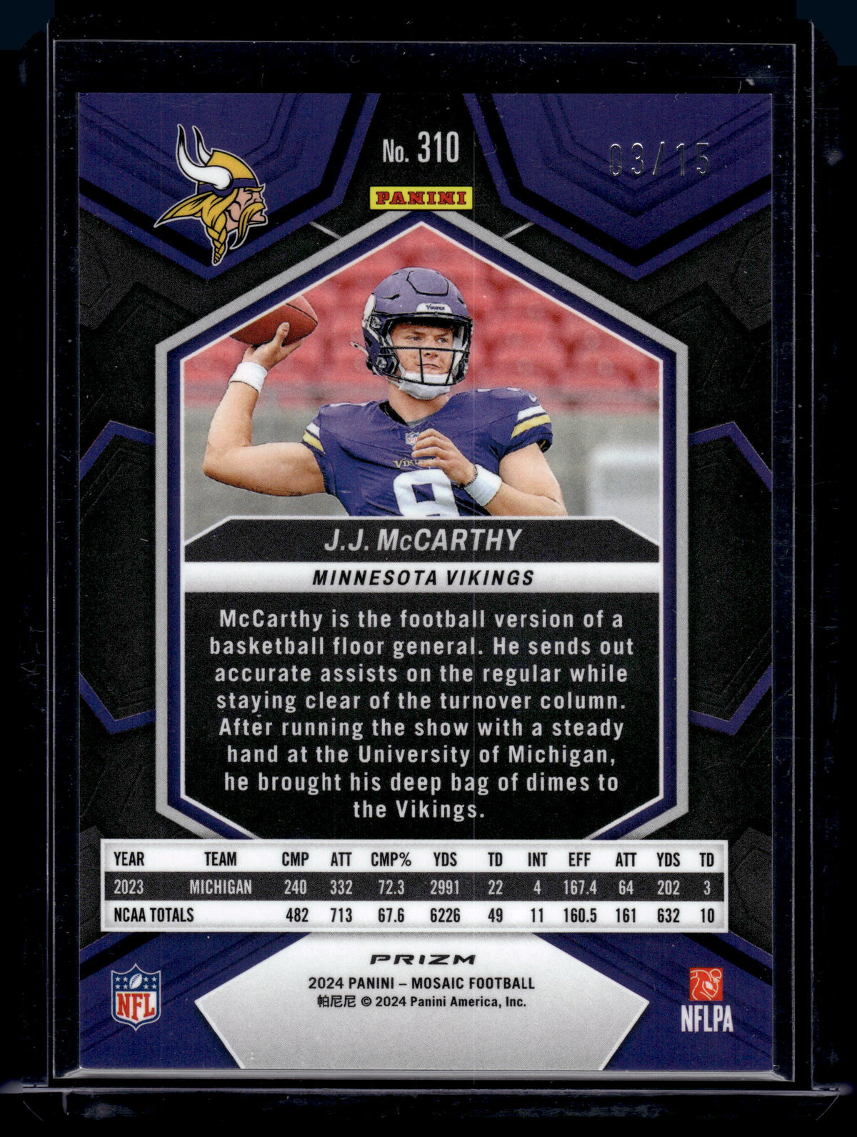 HL-INV 2024 Panini Mosaic J.J. McCarthy #310 Tessellation Mosaic Prizm /15 RC