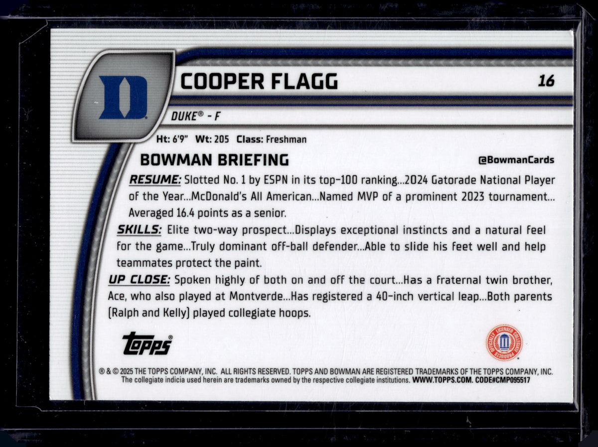 HL-P03 2025 Topps Bowman Chrome U Cooper Flagg #16 Blue Sapphire 1st Bowman