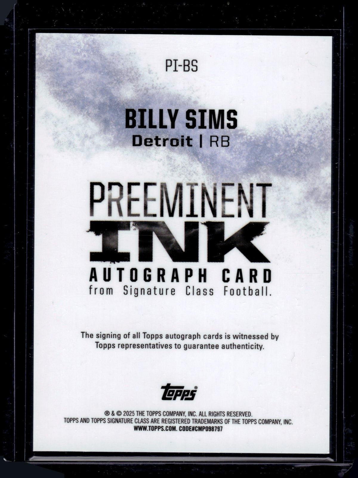 HL-P03 2025 Topps Signature Class Preeminent Ink Billy Sims #PI-BS Auto