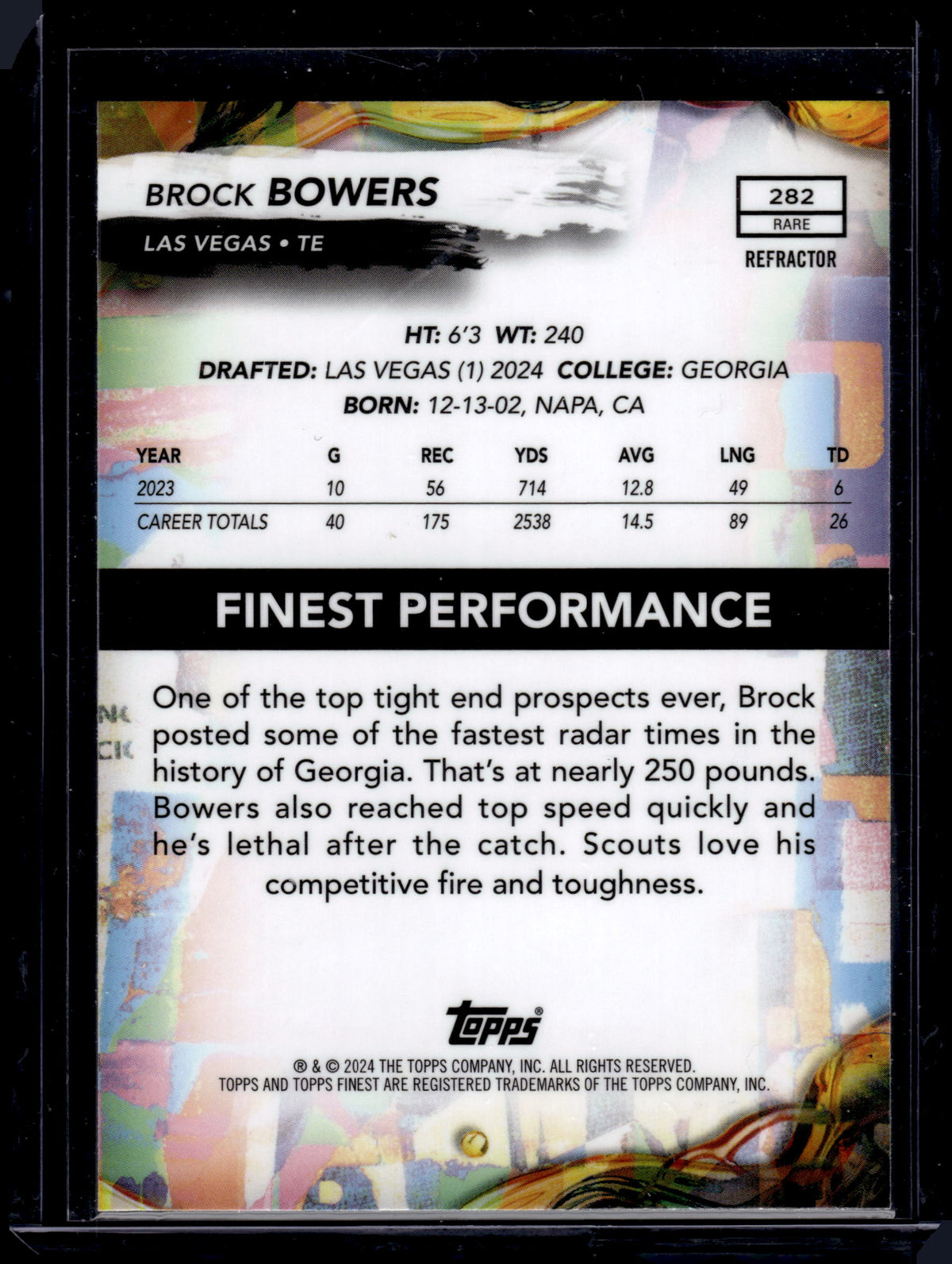 HL-P05 2024 Topps Finest Brock Bowers #282 Refractor RC
