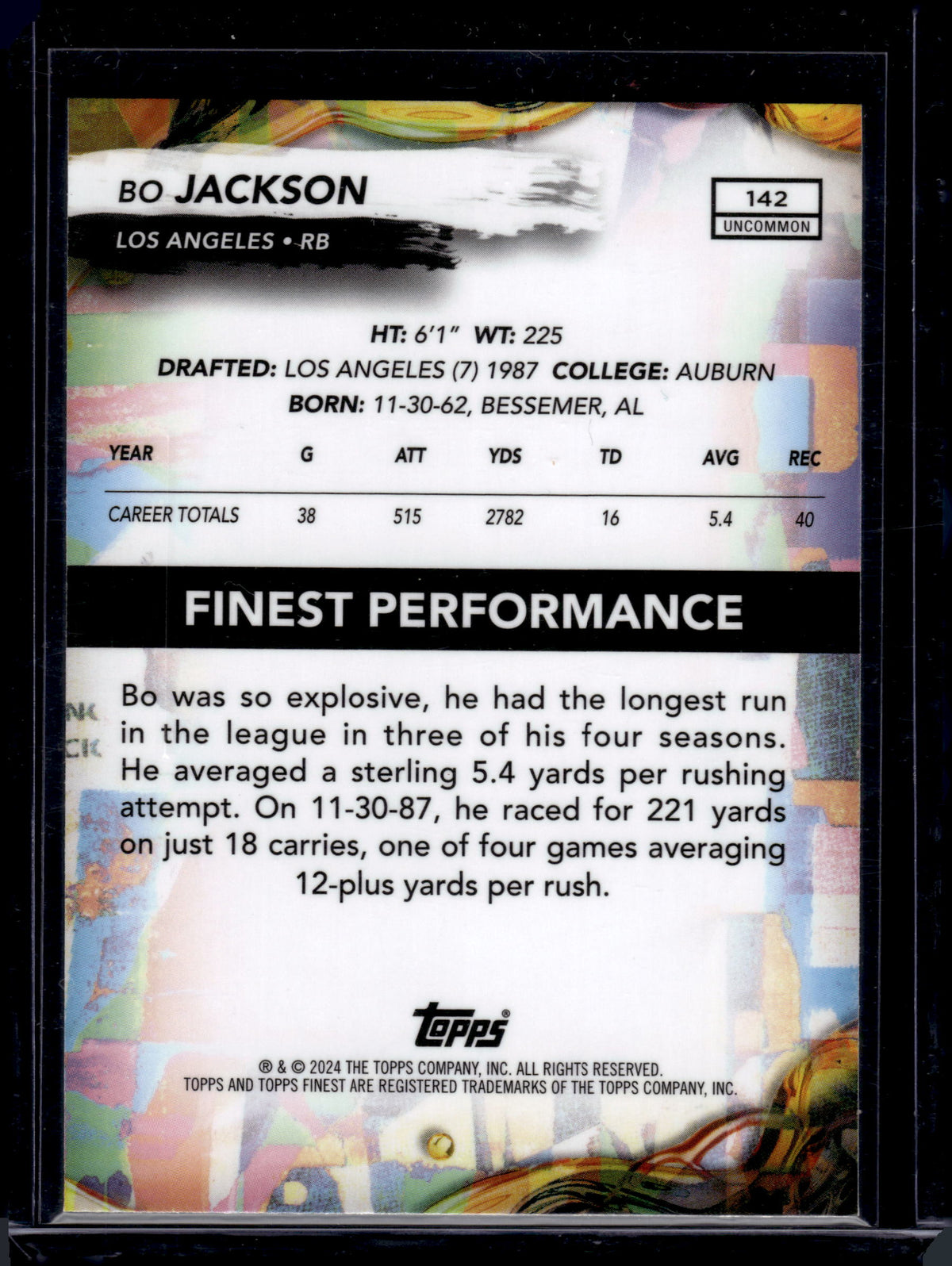 HL-P05 2024 Topps Finest Bo Jackson #142 Blue Refractor /150