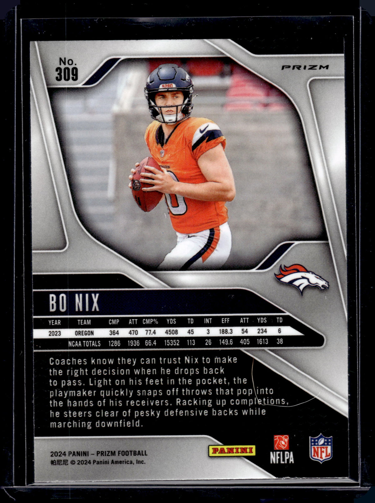 2024 Panini Prizm Bo Nix #309 Silver RC