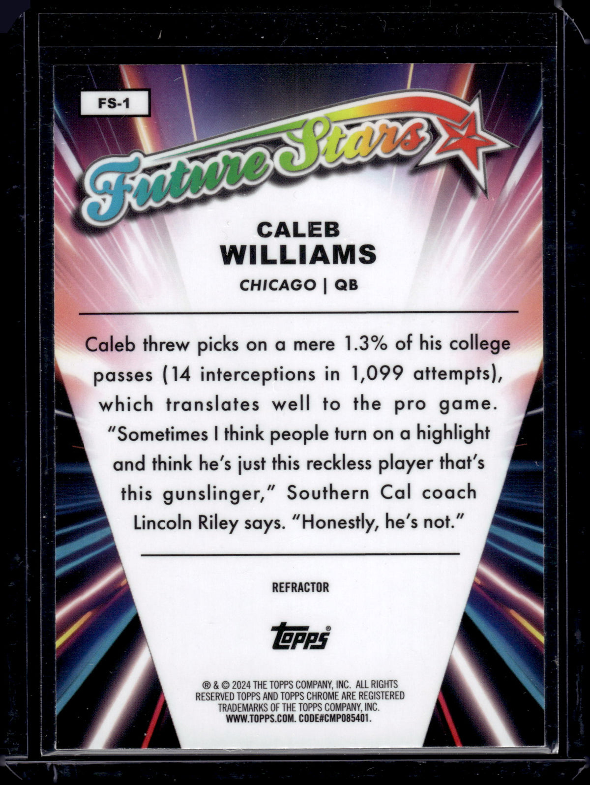 HL-P05 2024 Topps Chrome Future Stars Caleb Williams #FS-1 Refractor RC
