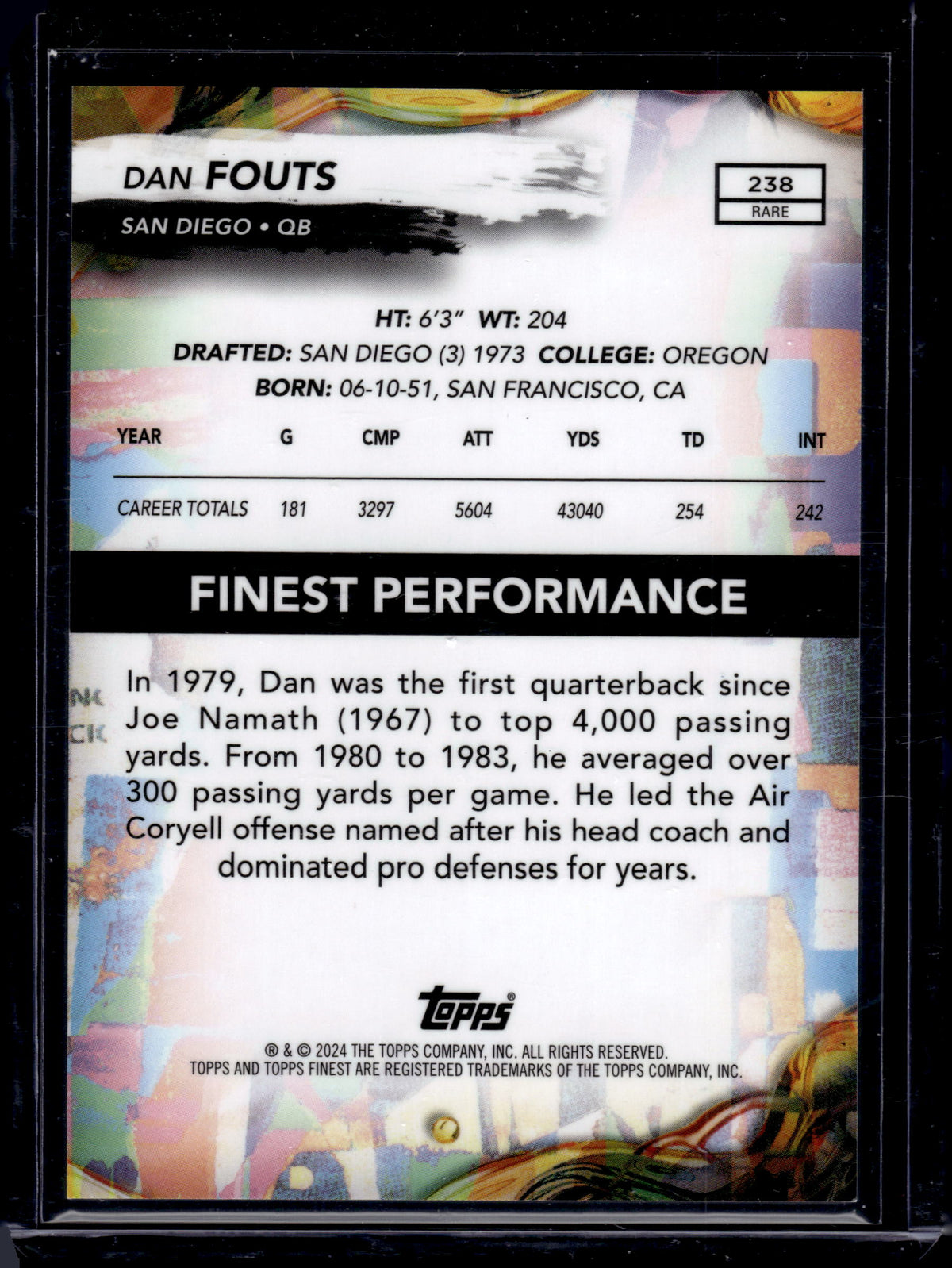 2024 Topps Finest Dan Fouts #238 Blue Checkerboard /49