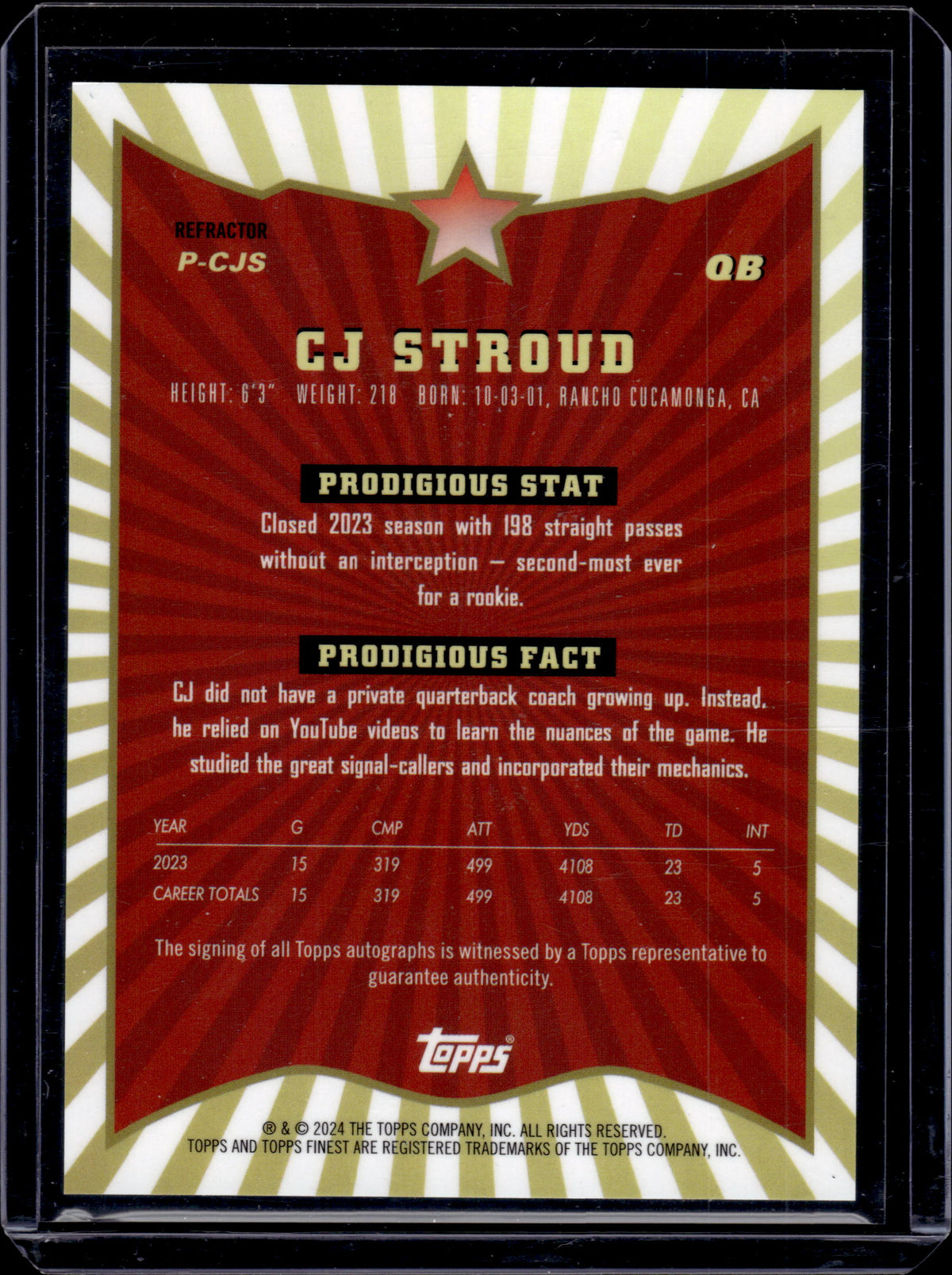 2024 Topps Finest Prodigies C.J. Stroud #P-CJS Refractor Auto