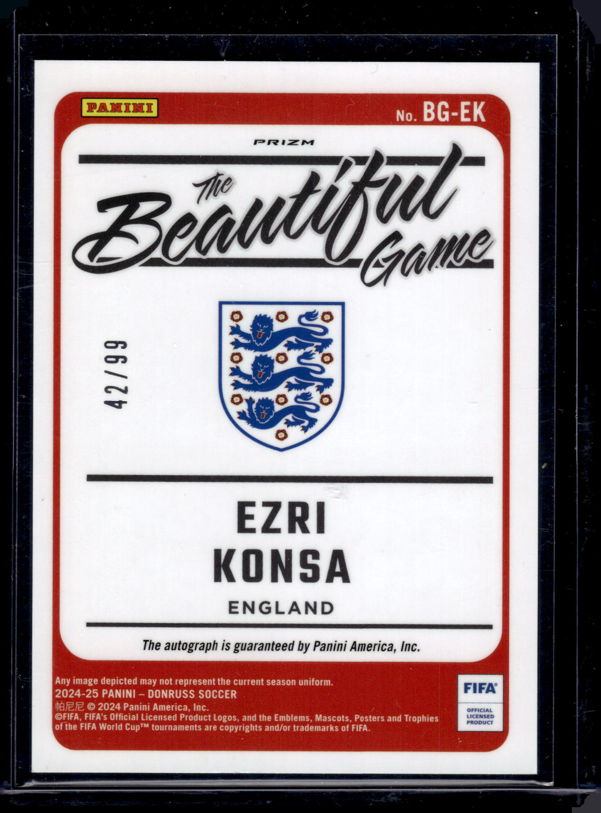 2024 Panini Donruss The Beautiful Game Ezri Konsa #BG-EK Blue /99 Auto
