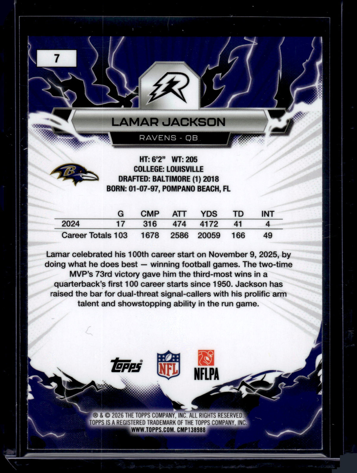 2026 Topps Resurgence Lamar Jackson #7 Orange Spark