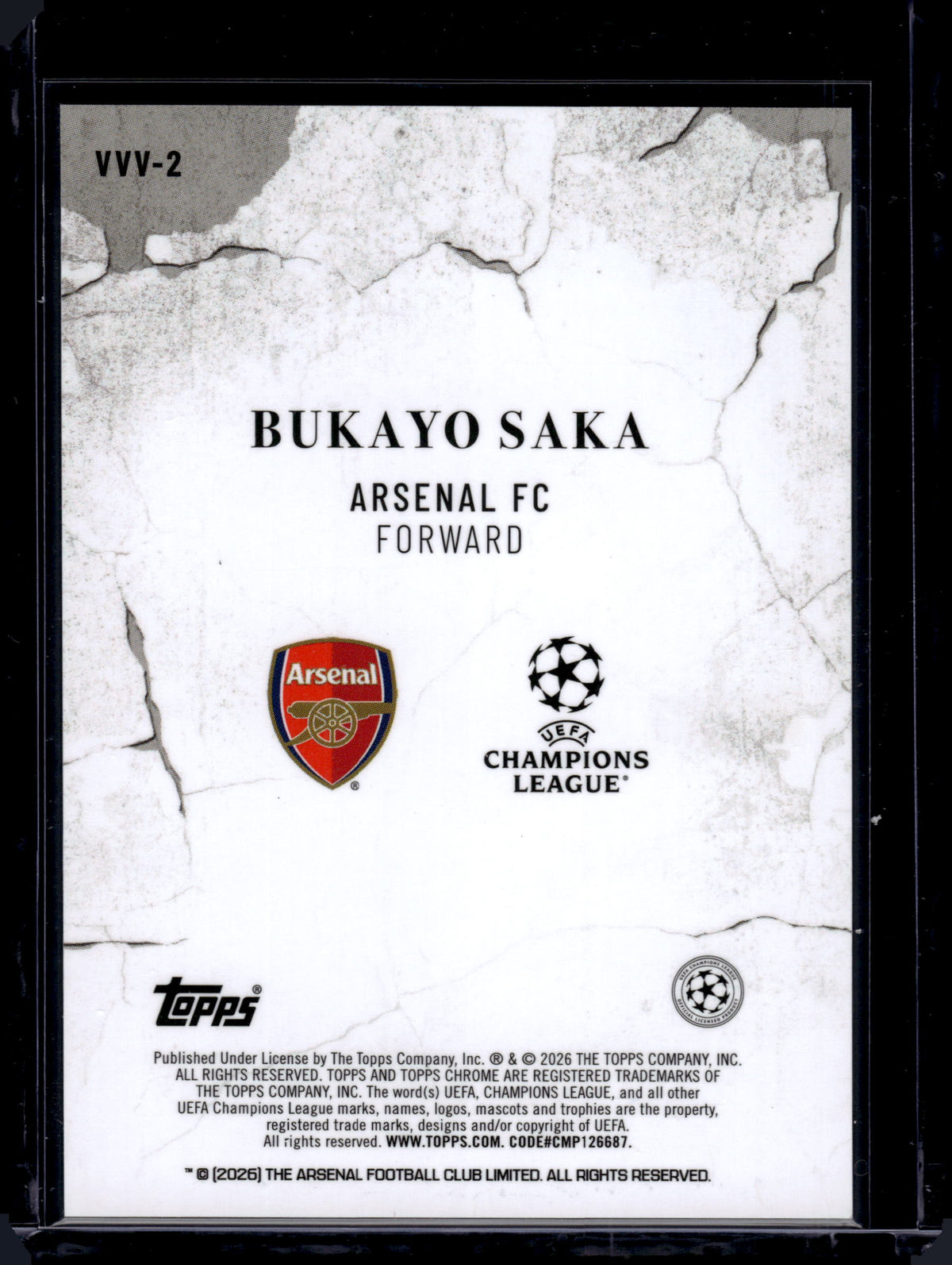 2026 Topps Chrome UEFA Bukayo Saka Veni Vidi #VVV-2 Refractor